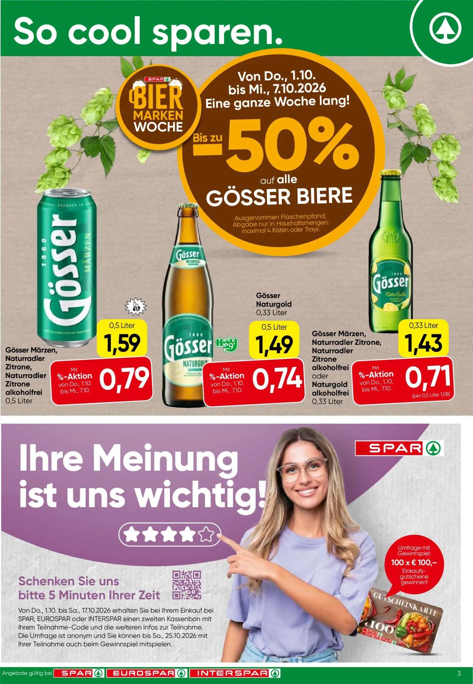 Spar Prospekt, Seite 3 von 16 — Gösser Märzen, Naturradler Zitrone, Naturradler Zitrone alkoholfrei, Gösser Naturgold, Gösse…