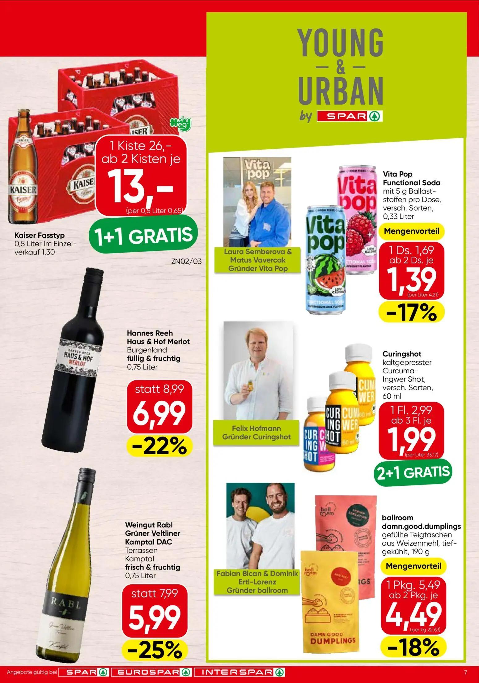 Spar Prospekt, Seite 7 von 16 — Kaiser Fasstyp, Hannes Reeh Haus & Hof Merlot Burgenland, Weingut Rabl Grüner Veltliner Kamp…