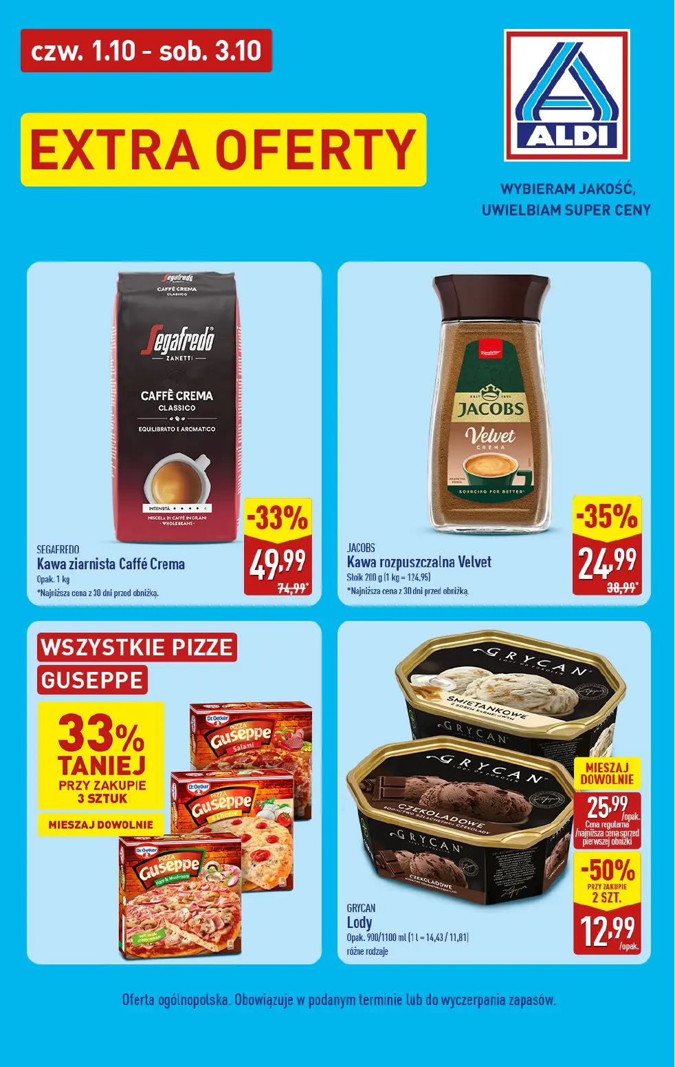ALDI gazetka, strona 2 z 4 — Kawa ziarnista Caffé Crema, Kawa rozpuszczalna Velvet, Lody