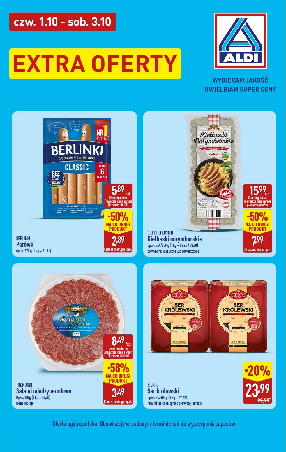 ALDI gazetka, strona 3 z 4 — Kiełbaski norymberskie, Ser królewski, Baguette-Salami międzynarodowe