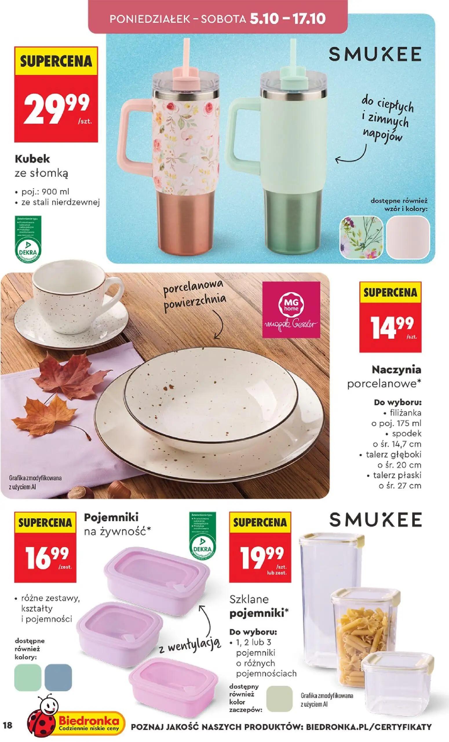 Biedronka gazetka, strona 18 z 44 — Kubek ze słomką, Naczynia porcelanowe, Pojemniki na żywność