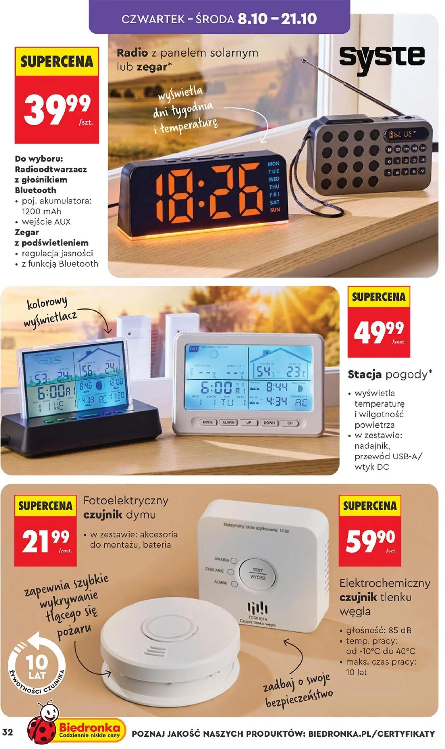 Biedronka gazetka, strona 32 z 44 — Radioodtwarzacz z głośnikiem Bluetooth, Zegar z podświetleniem, Radio z panelem solarnym…
