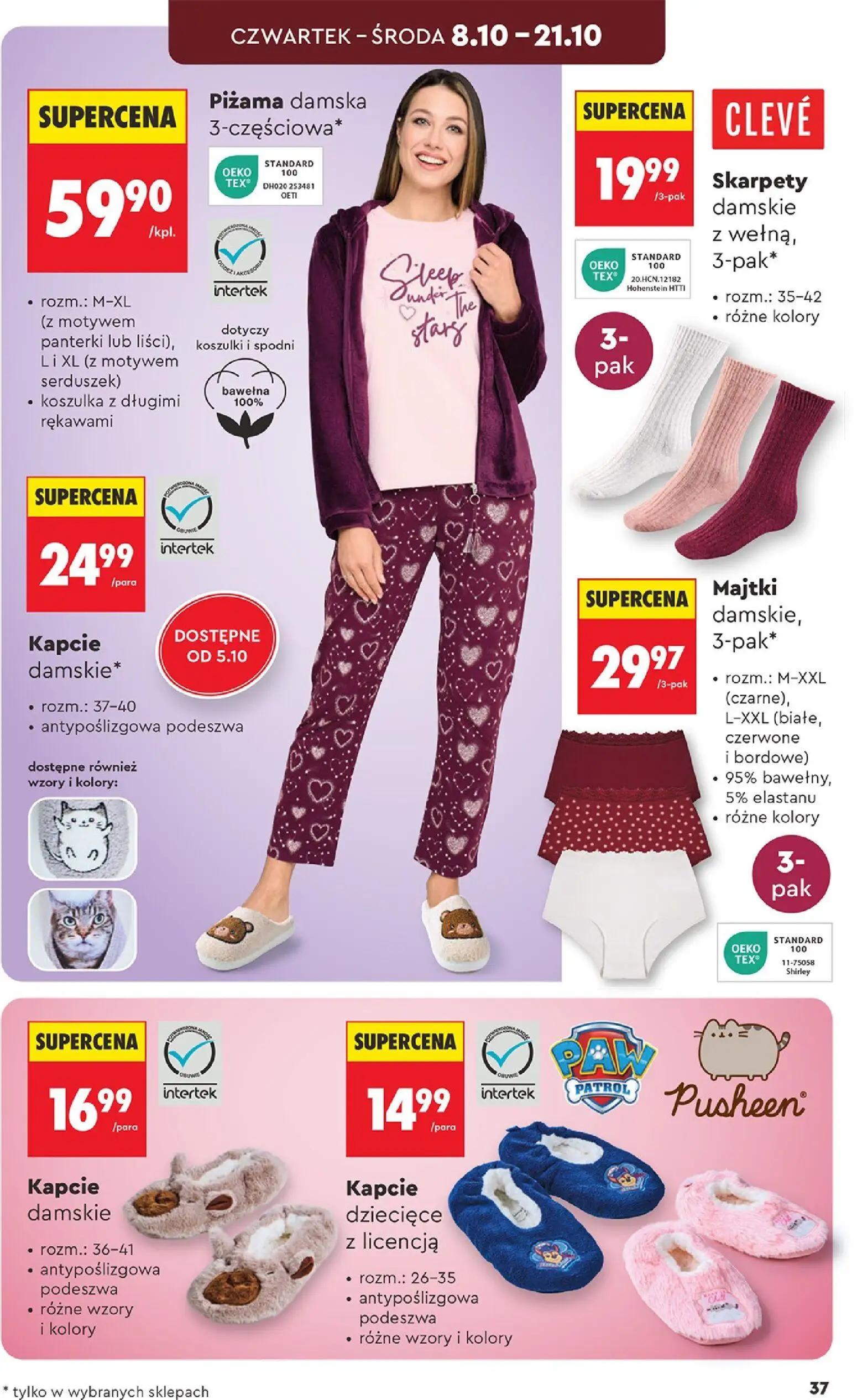 Biedronka gazetka, strona 37 z 44 — Pižama damska 3-częściowa, Skarpety damskie z wełną, 3-pak, Kapcie damskie