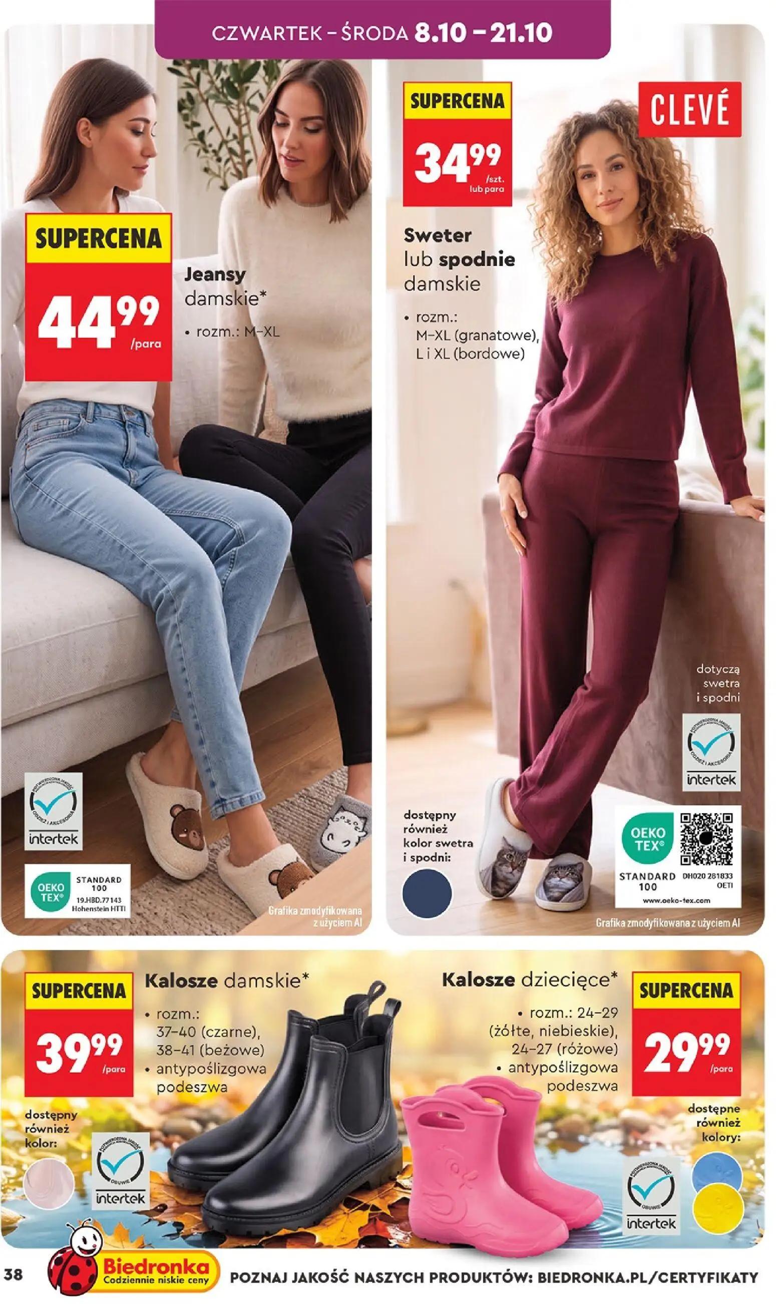 Biedronka gazetka, strona 38 z 44 — Jeansy damskie, Sweter lub spodnie damskie, Kalosze damskie