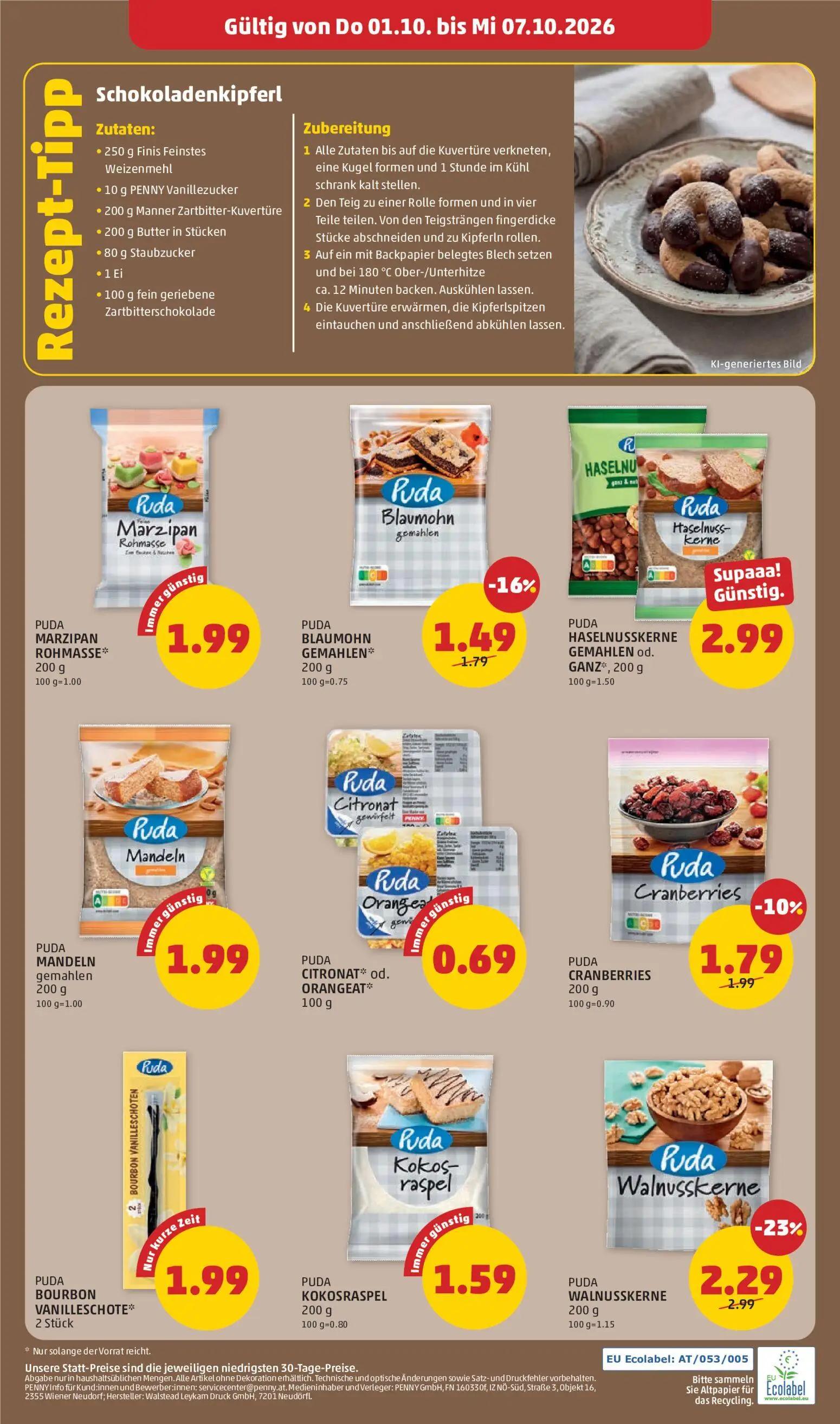 PENNY Prospekt, Seite 4 von 4 — PUDA WALNUSSKERNE, PUDA BLAUMOHN GEMAHLEN*, PUDA CRANBERRIES