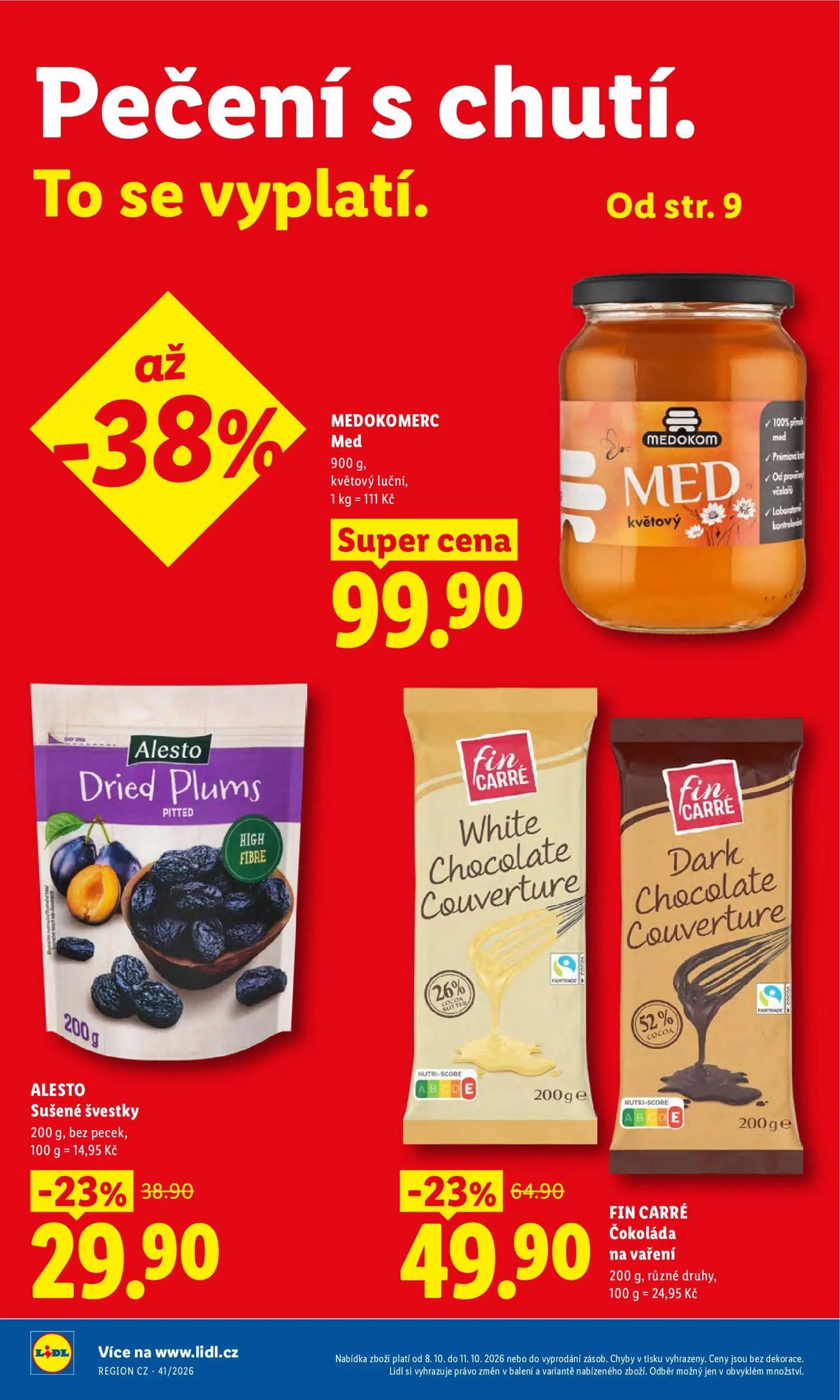 Lidl leták, strana 2 z 52 — MEDOKOMERC Med květový luční, FIN CARRÉ Čokoláda na vaření, ALESTO Sušené švestky