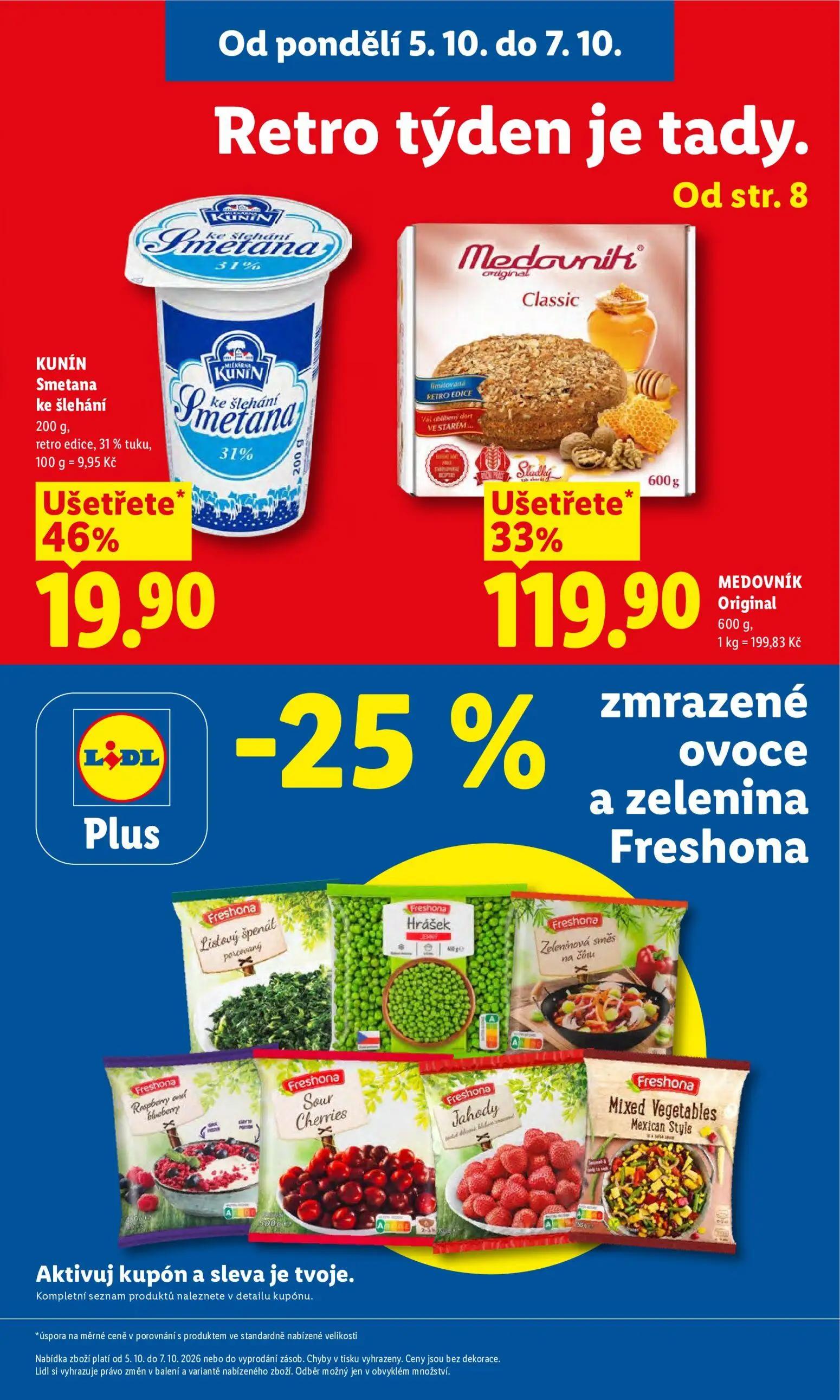 Lidl leták, strana 3 z 53 — MEDOVNÍK Original, KUNÍN Smetana ke šlehání, retro edice, 31% tuku