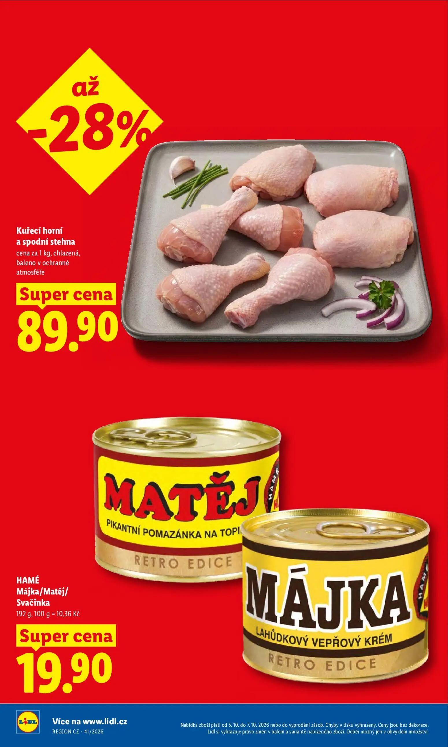 Lidl leták, strana 8 z 53 — Kuřecí horní a spodní stehna, HAMÉ Májka/Matěj/Svačinka
