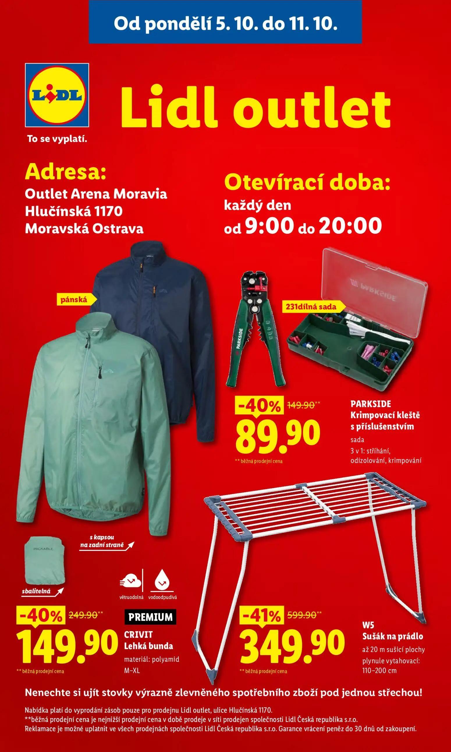 Lidl leták, strana 11 z 53 — W5 Sušák na prádlo, CRIVIT Lehká bunda, PARKSIDE Krimpovací kleště s příslušenstvím