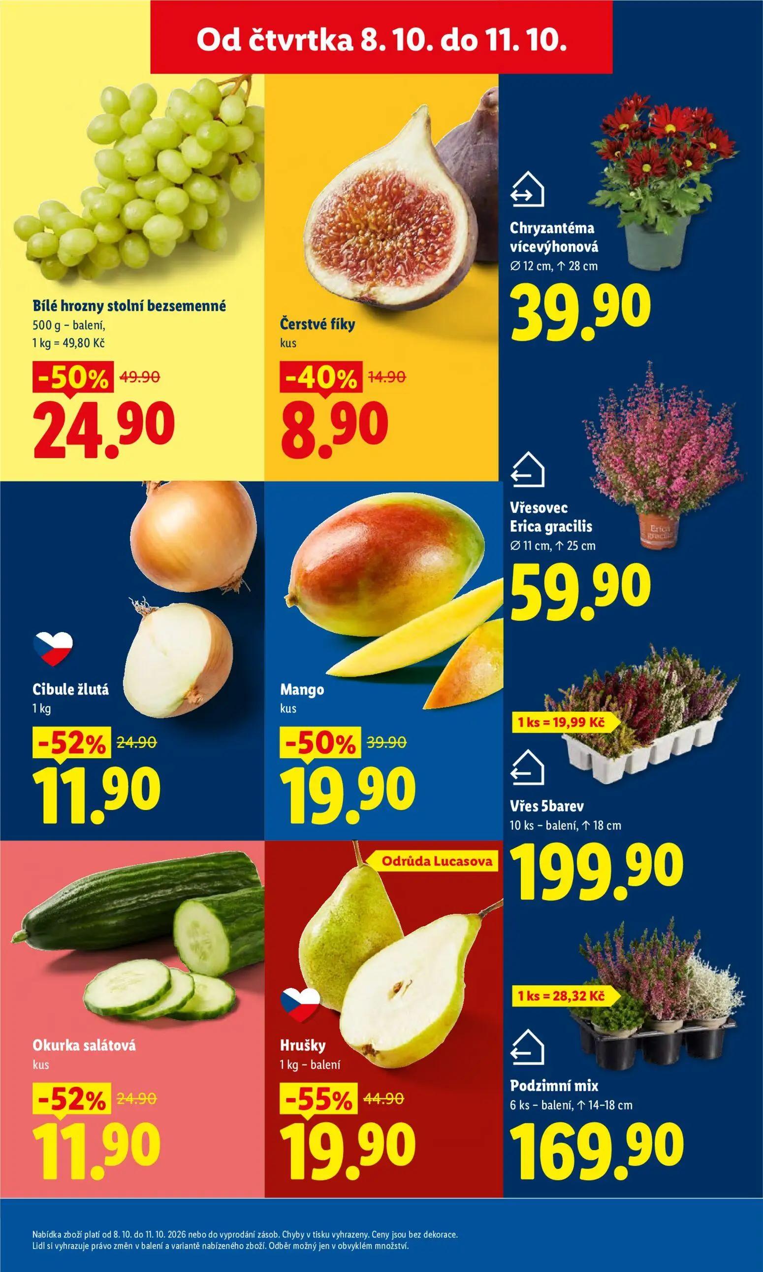 Lidl leták, strana 13 z 52 — Bílé hrozny stolní bezsemenné, Hrušky Odrůda Lucasova, Mango