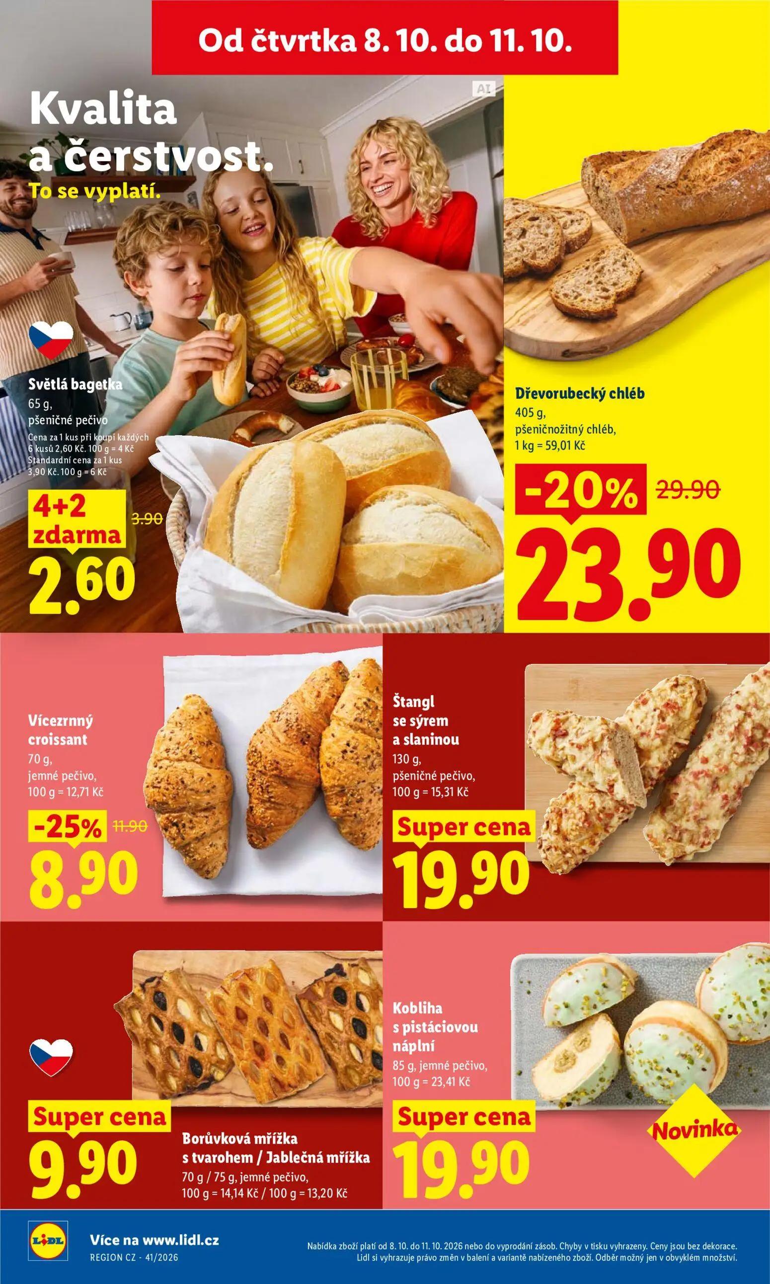 Lidl leták, strana 16 z 52 — Dřevorubecký chléb, Vícezrnný croissant, Světlá bagetka