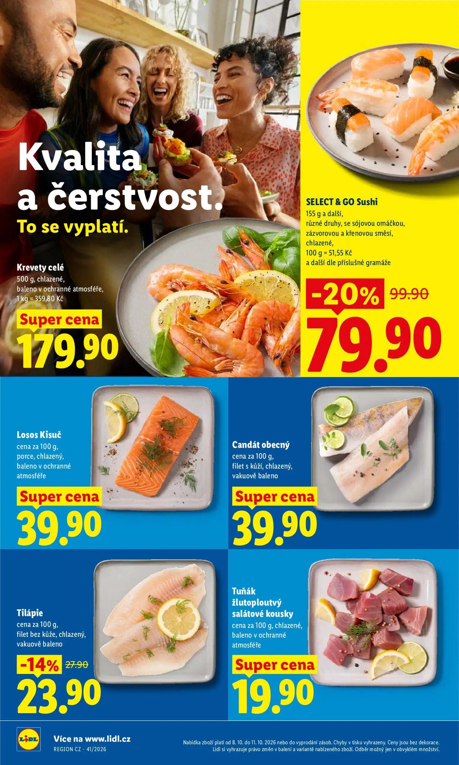 Lidl leták, strana 18 z 52 — SELECT & GO Sushi, Tilápie, Krevety celé