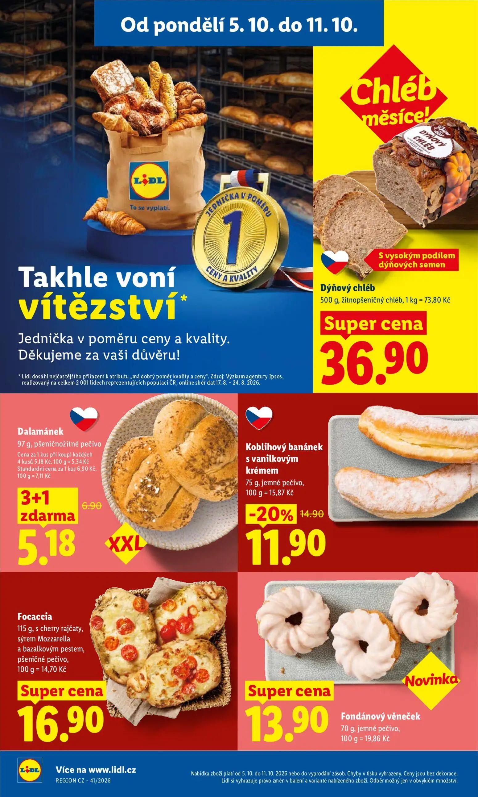 Lidl leták, strana 20 z 53 — Koblihový banánek s vanilkovým krémem, Dalamánek, Dýňový chléb