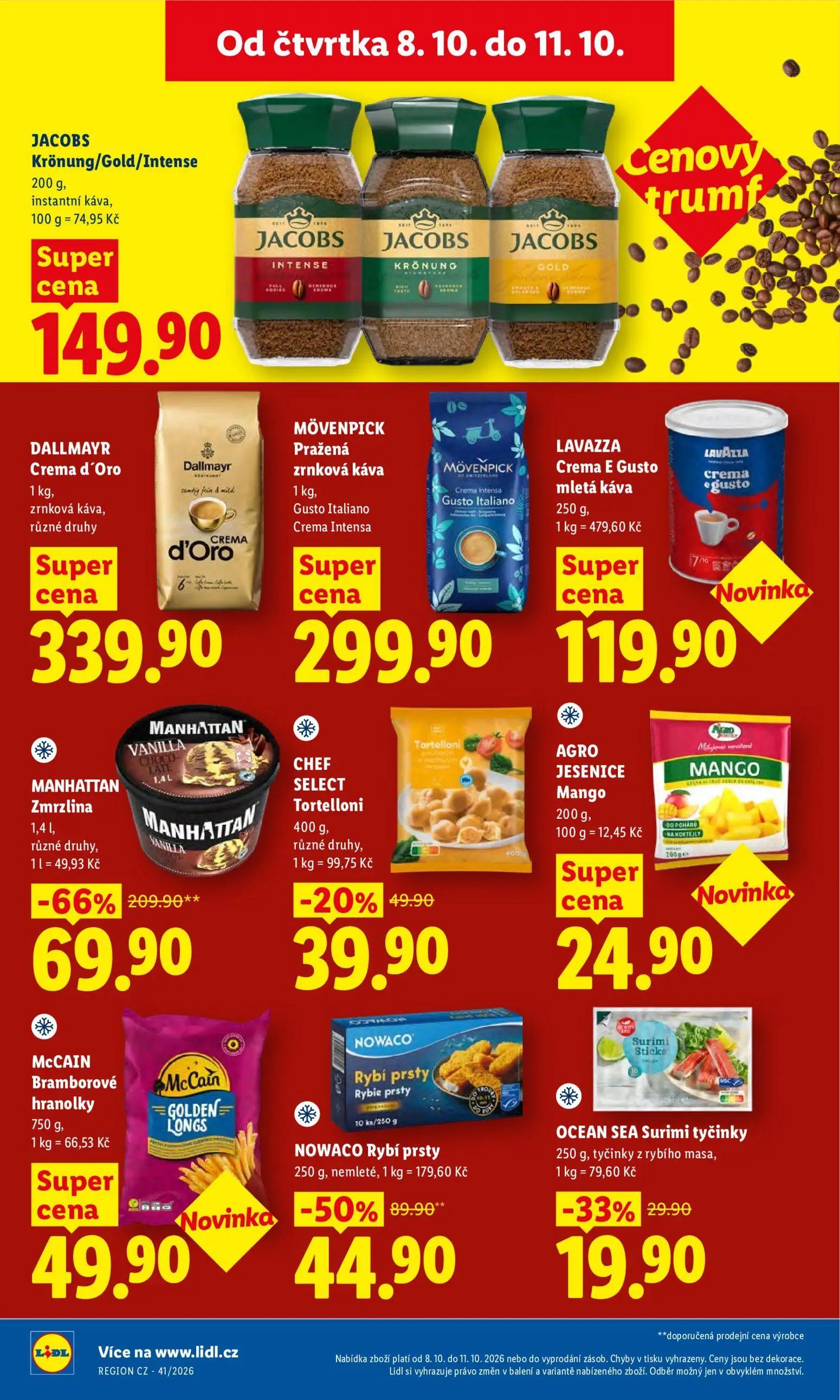 Lidl leták, strana 28 z 52 — MANHATTAN Zmrzlina, NOWACO Rybí prsty, CHEF SELECT Tortelloni