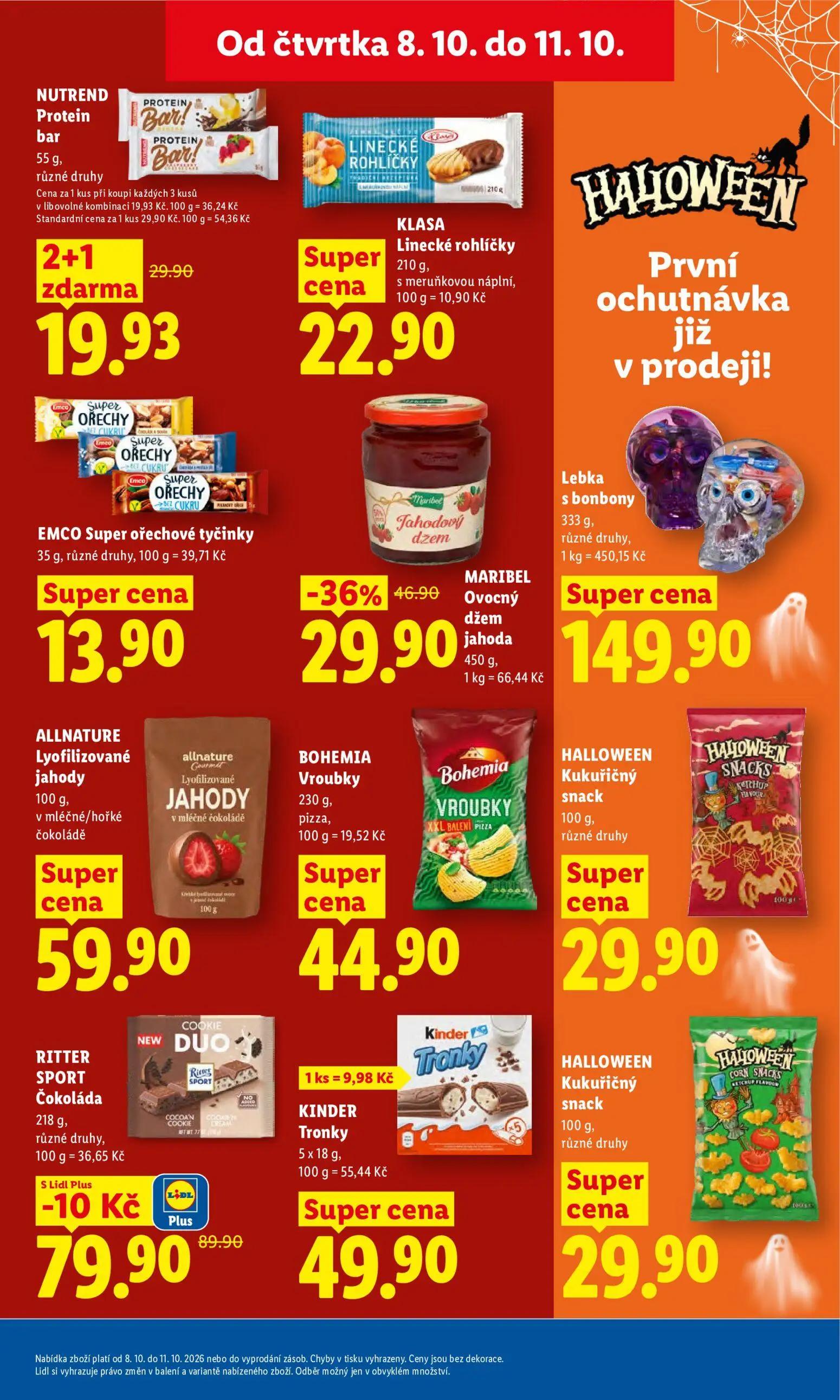Lidl leták, strana 29 z 52 — MARIBEL Ovocný džem jahoda, RITTER SPORT Čokoláda, NUTREND Protein bar