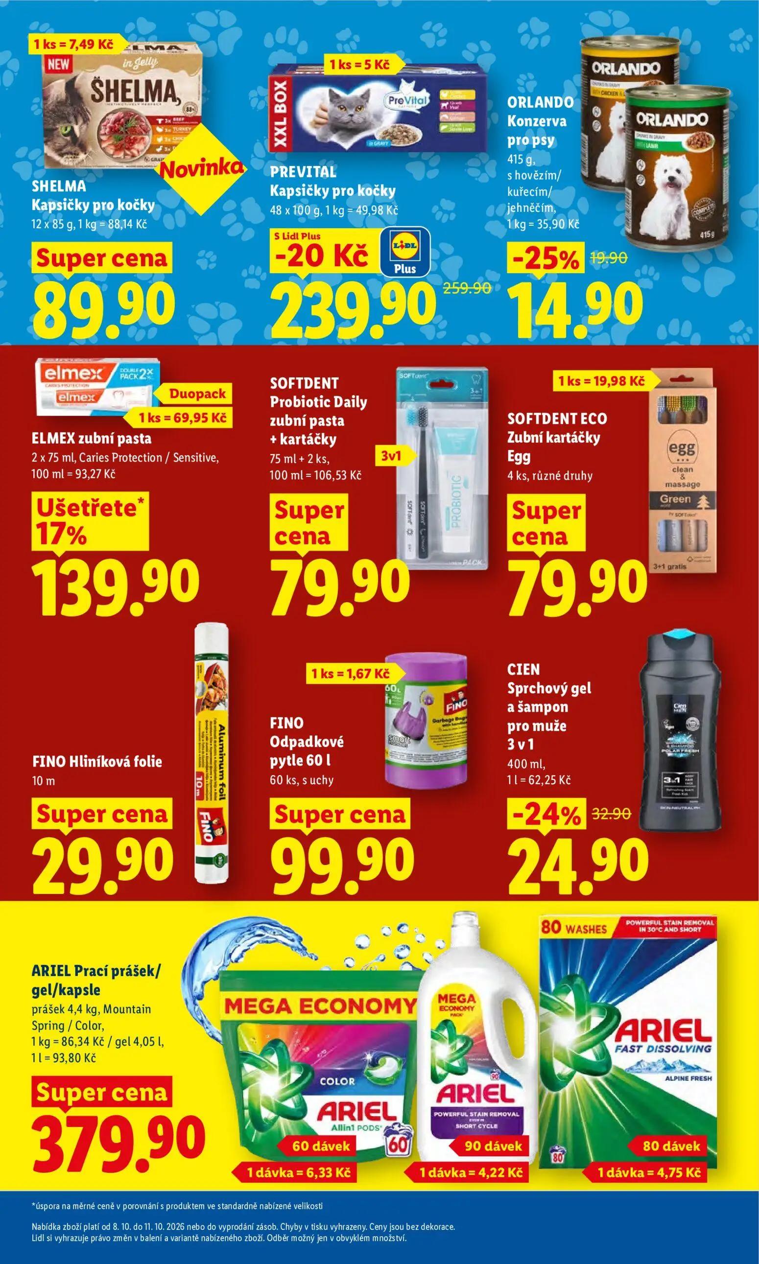 Lidl leták, strana 32 z 52 — ELMEX zubní pasta, PREVITAL Kapsičky pro kočky, CIEN Sprchový gel a šampon pro muže 3v1