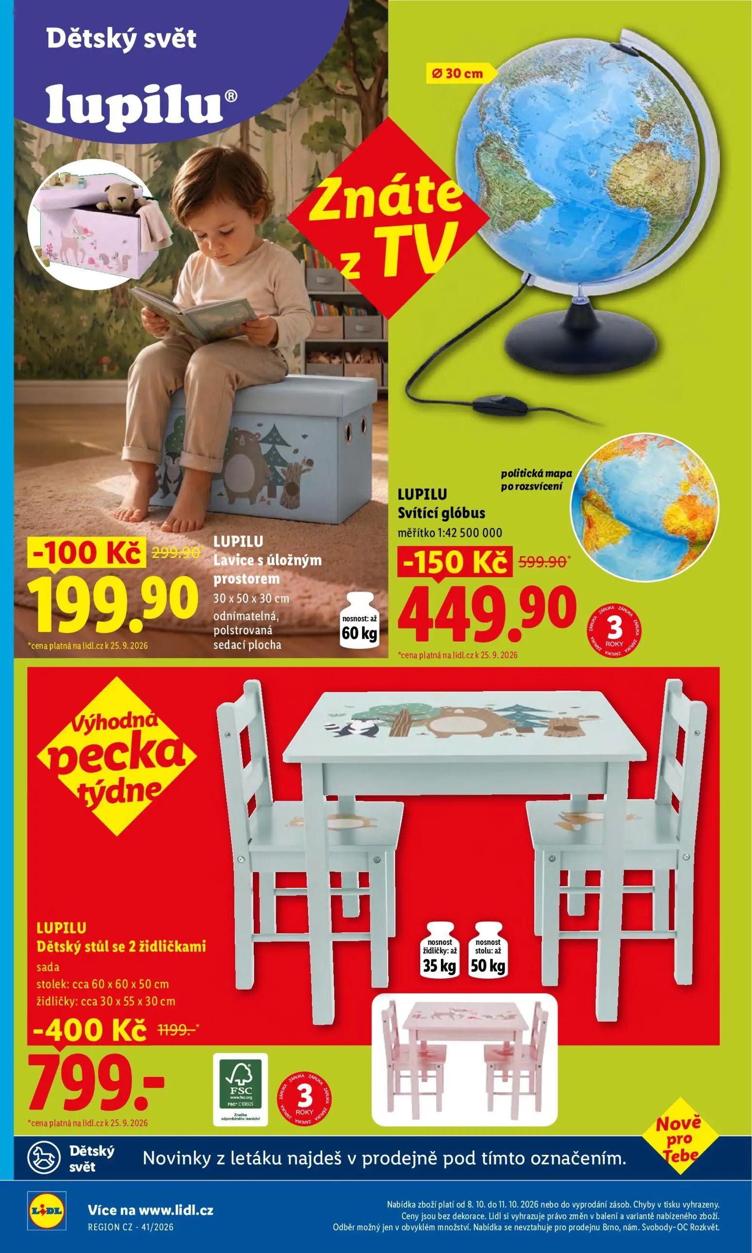Lidl leták, strana 36 z 52 — LUPILU Dětský stůl se 2 židličkami sada, LUPILU Svítící glóbus, LUPILU Lavice s úložným prostor…