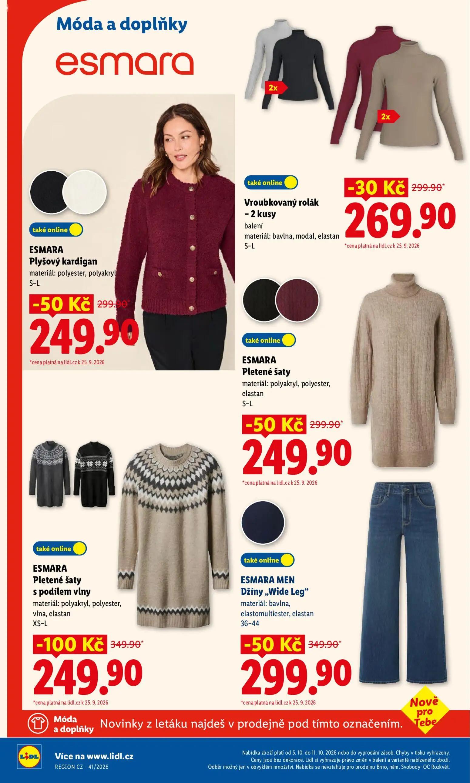 Lidl leták, strana 42 z 53 — ESMARA Pletené šaty s podílem vlny, ESMARA Plyšový kardigan, ESMARA Pletené šaty