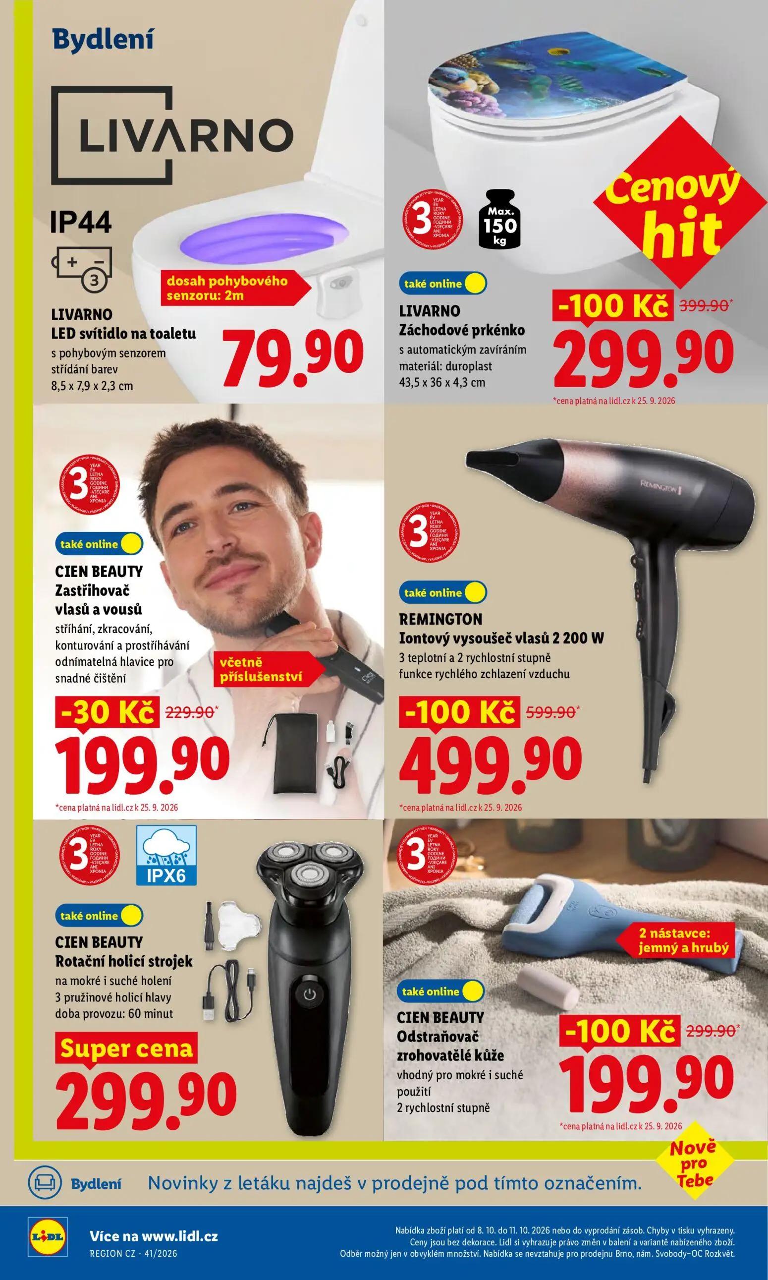Lidl leták, strana 42 z 52 — LIVARNO Záchodové prkénko s automatickým zavíráním materiál: duroplast, REMINGTON Iontový vysou…