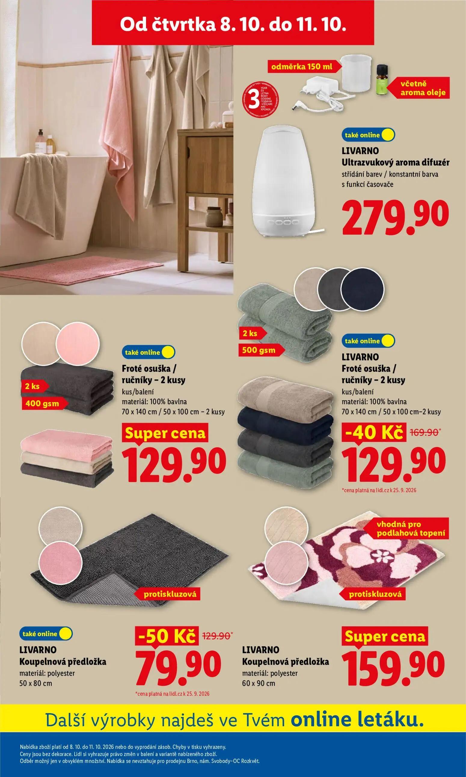 Lidl leták, strana 43 z 52 — Koupelnová předložka, Froté osuška / ručníky - 2 kusy, Ultrazvukový aroma difuzér