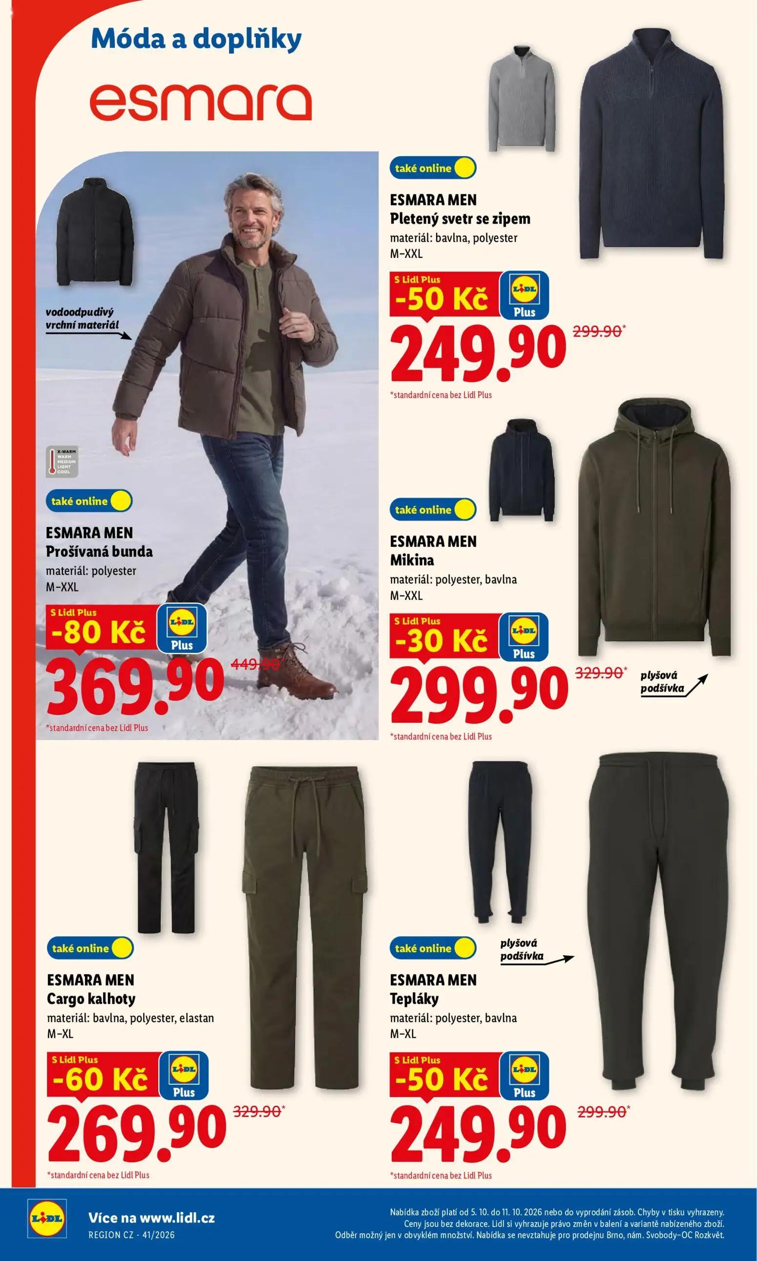 Lidl leták, strana 44 z 53 — ESMARA MEN Prošívaná bunda, ESMARA MEN Cargo kalhoty, ESMARA MEN Pletený svetr se zipem