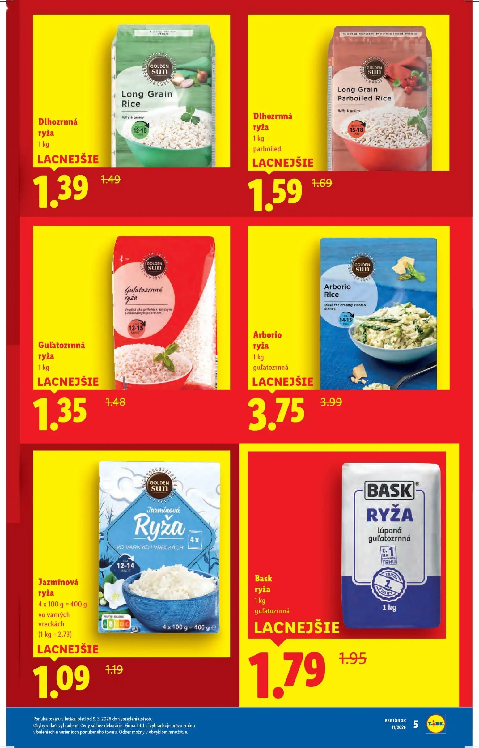 Lidl leták, strana 3 z 27 — Arborio ryža, Bask ryža lúpaná guľatozrnná, Guľatozrnná ryža