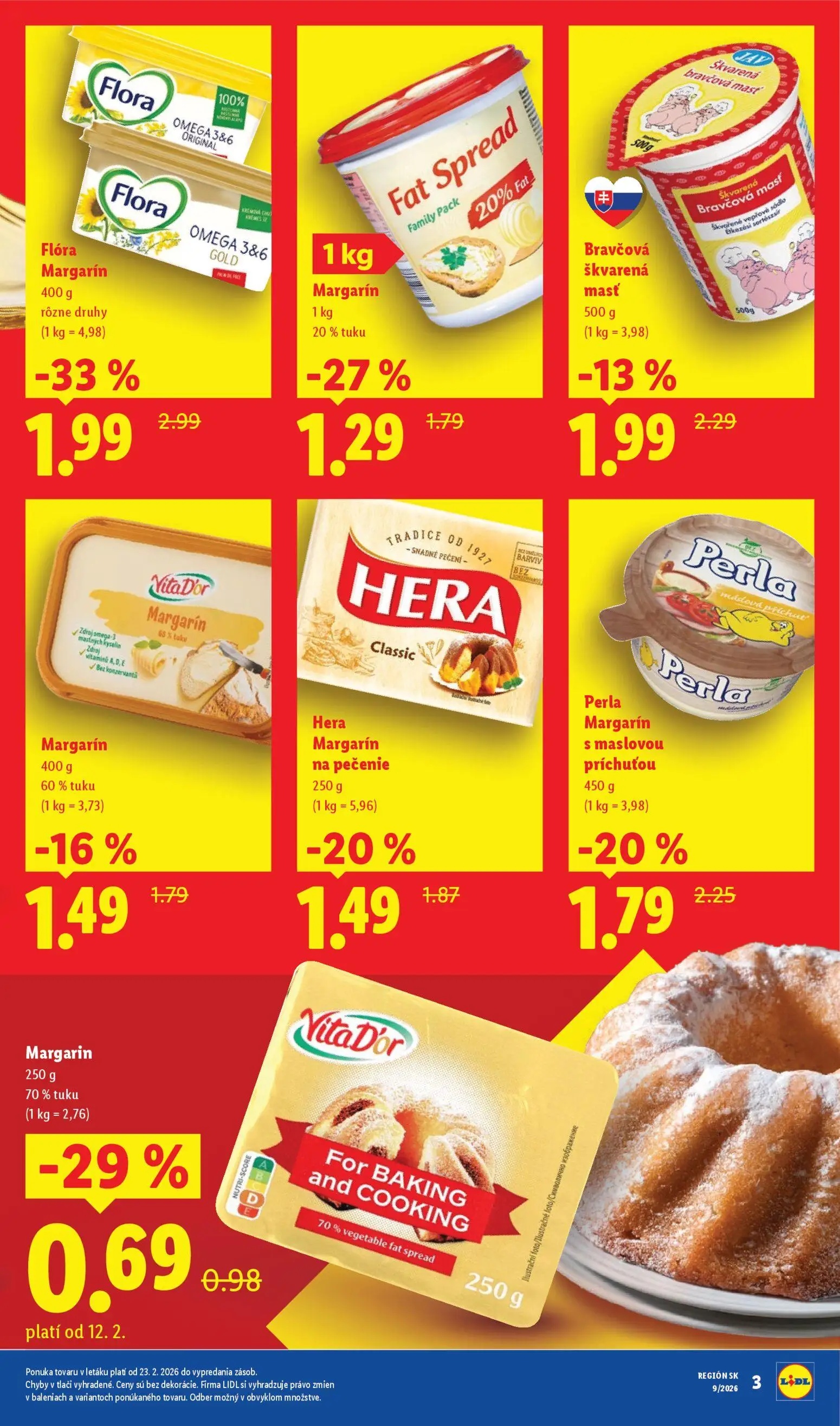 Lidl leták, strana 25 z 27 — Flóra Margarín, Fat Spread Margarín, Perla Margarín s maslovou príchuťou
