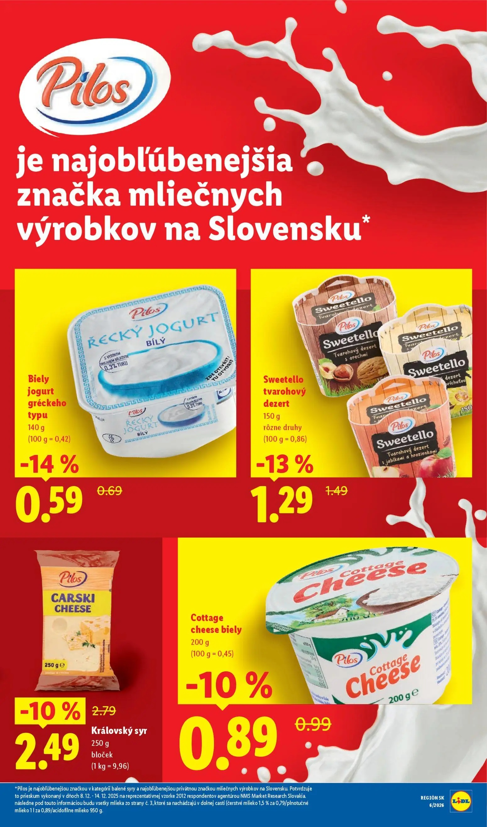 Lidl leták, strana 11 z 27 — Pilos Carski Cheese Kráľovský syr, Sweetello tvarohový dezert rôzne druhy, Pilos Řecký jogurt B…