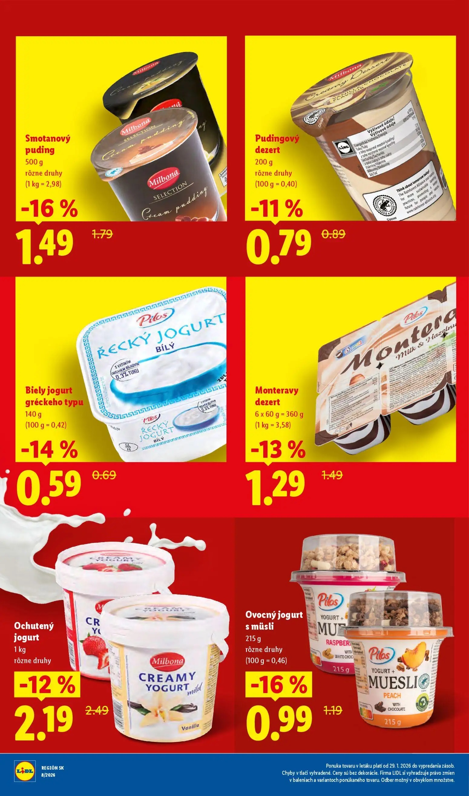 Lidl leták, strana 20 z 27 — Smotanový puding, Ochutený jogurt, Monteravy dezert