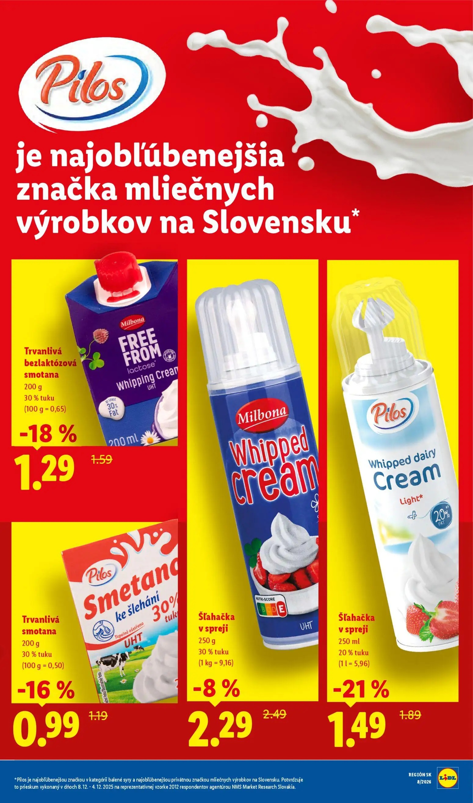 Lidl leták, strana 13 z 27 — Šľahačka v spreji Milbona, Šľahačka v spreji Pilos, Trvanlivá smotana