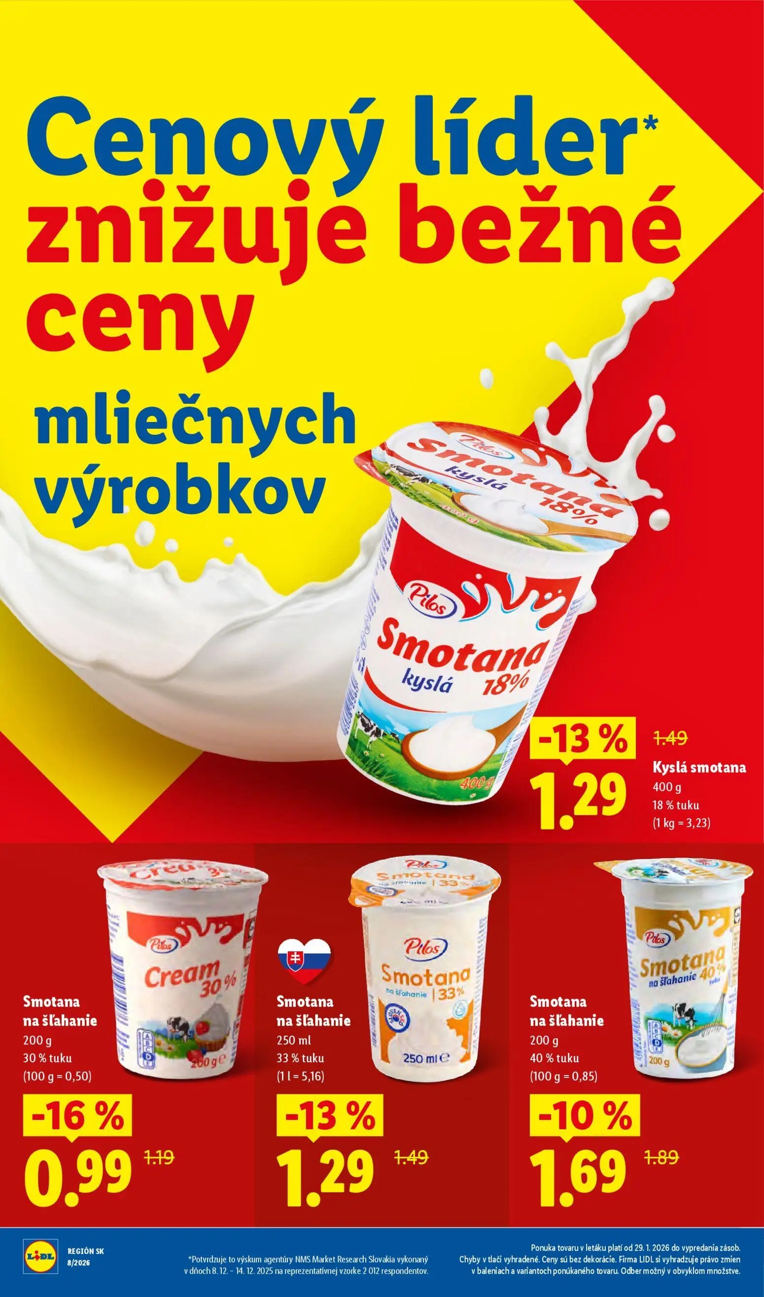 Lidl leták, strana 12 z 27 — Kyslá smotana, Smotana na šľahanie, Smotana na šľahanie