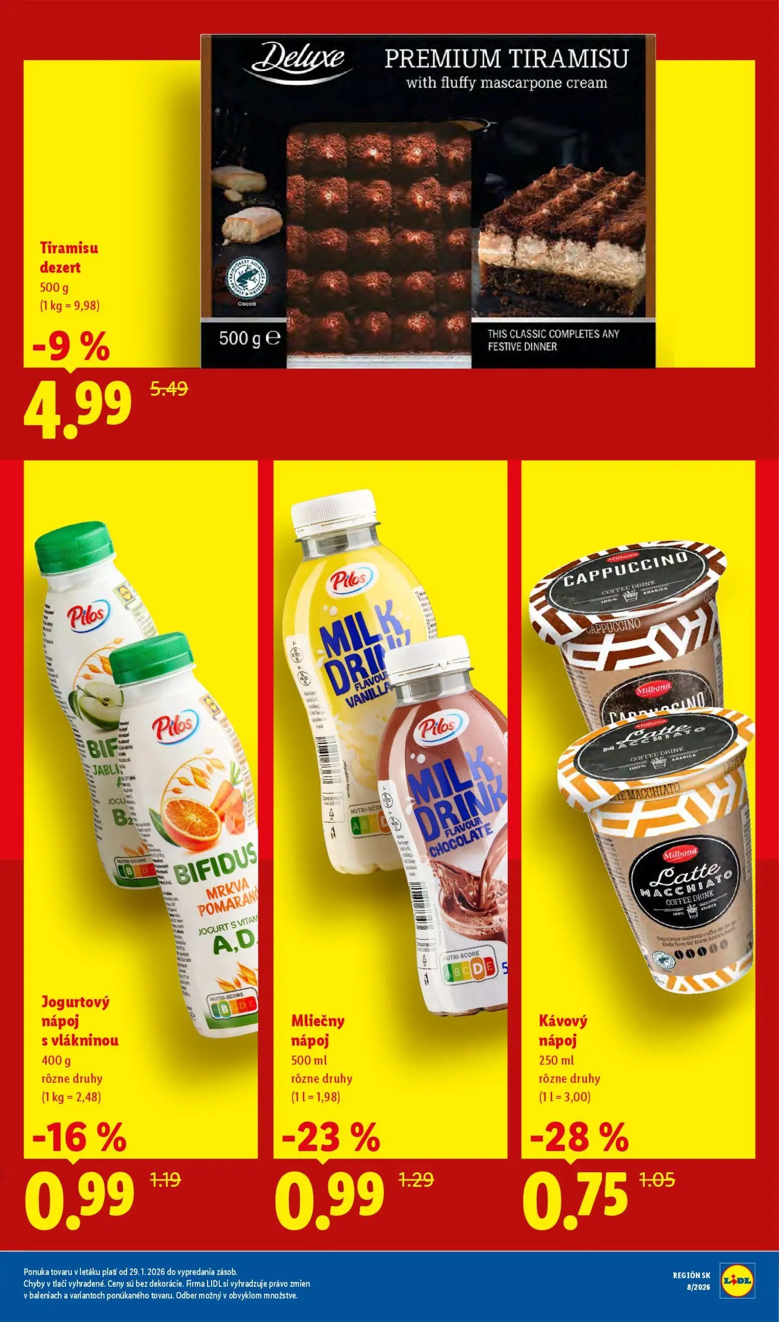 Lidl leták, strana 21 z 27 — PREMIUM TIRAMISU dezert, Mliečny nápoj, Kávový nápoj
