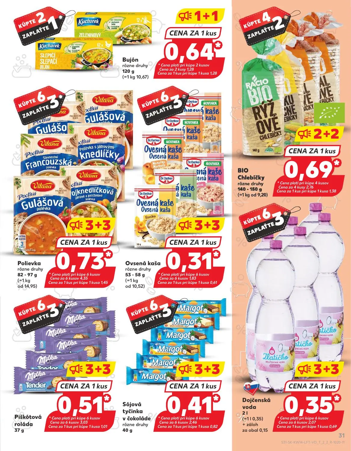 Kaufland leták, strana 31 z 72 — Sójová tyčinka v čokoláde rôzne druhy, Dojčenská voda
