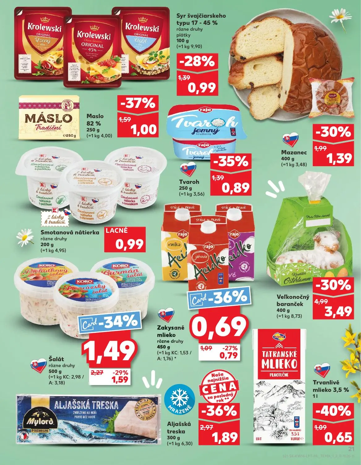 Kaufland leták, strana 21 z 72 — Veľkonočný baranček, Mazanec, Maslo 82 %