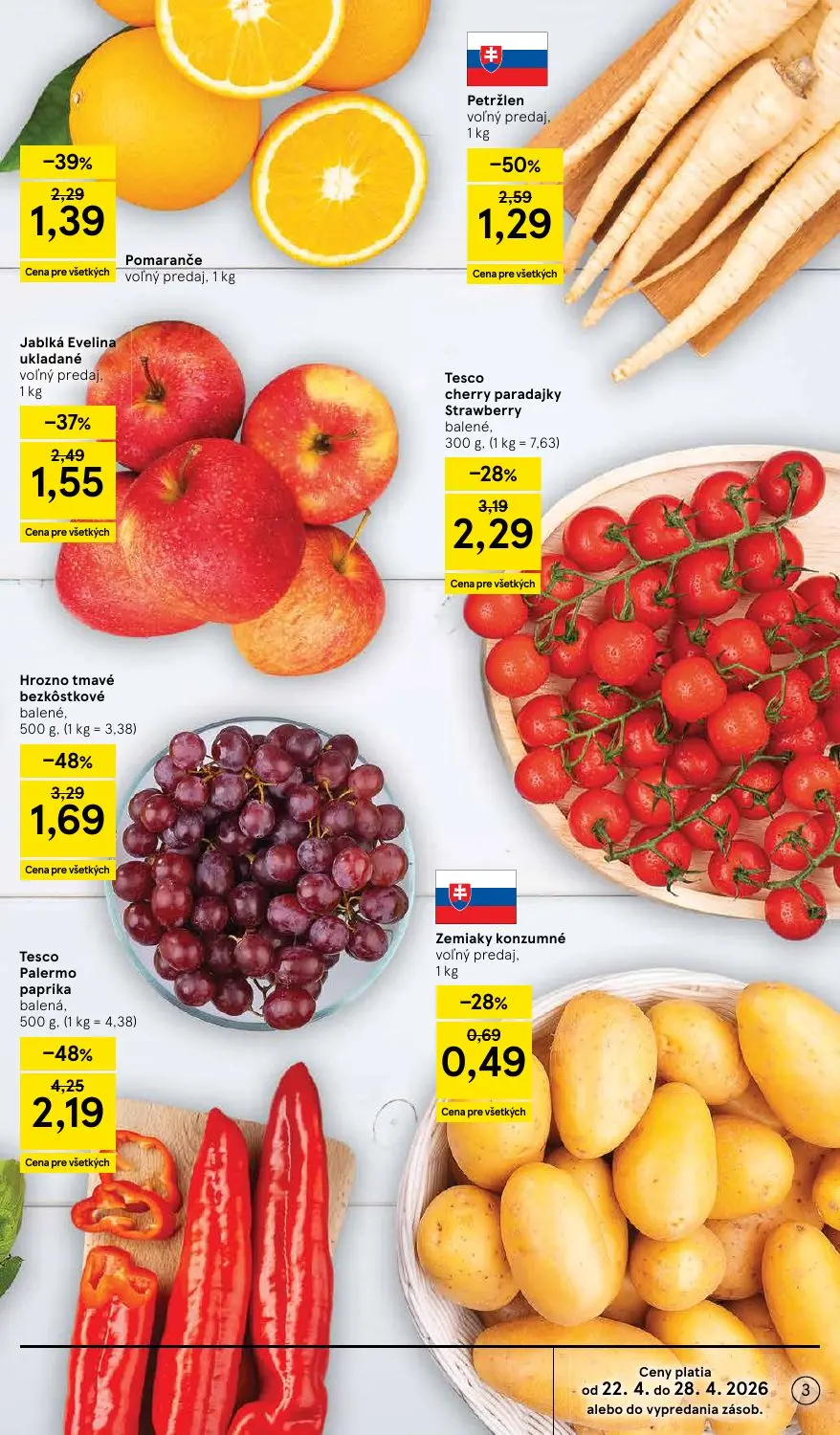 Tesco Supermarket leták, strana 3 z 28 — Hrozno tmavé bezkôstkové balené