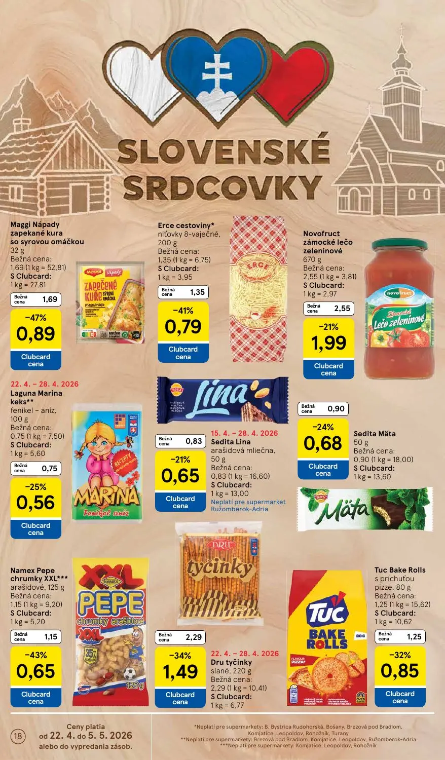 Tesco Supermarket leták, strana 18 z 28 — Maggi Nápady zapekané kura so syrovou omáčkou, Novofruct zámocké lečo zeleninové, …