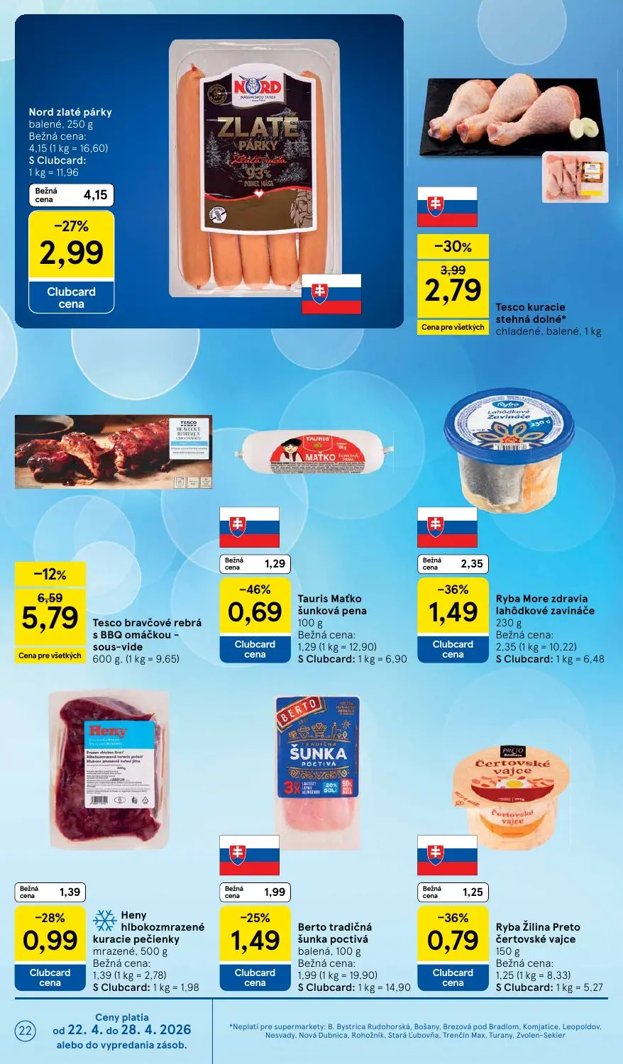 Tesco Supermarket leták, strana 22 z 28 — Heny hlbokozmrazené kuracie pečienky