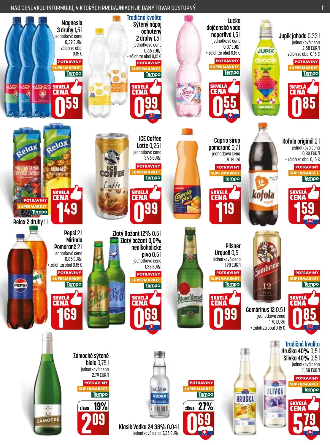Coop Jednota leták, strana 11 z 28 — Zlatý Bažant 12% Zlatý bažant 0,0% nealkoholické pivo