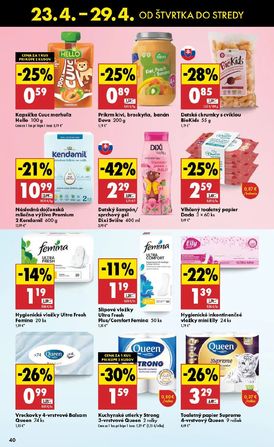 Biedronka leták, strana 40 z 48 — Toaletný papier Supreme 4-vrstvový Queen, Vlhčený toaletný papier Dada, Kuchynské utierky …