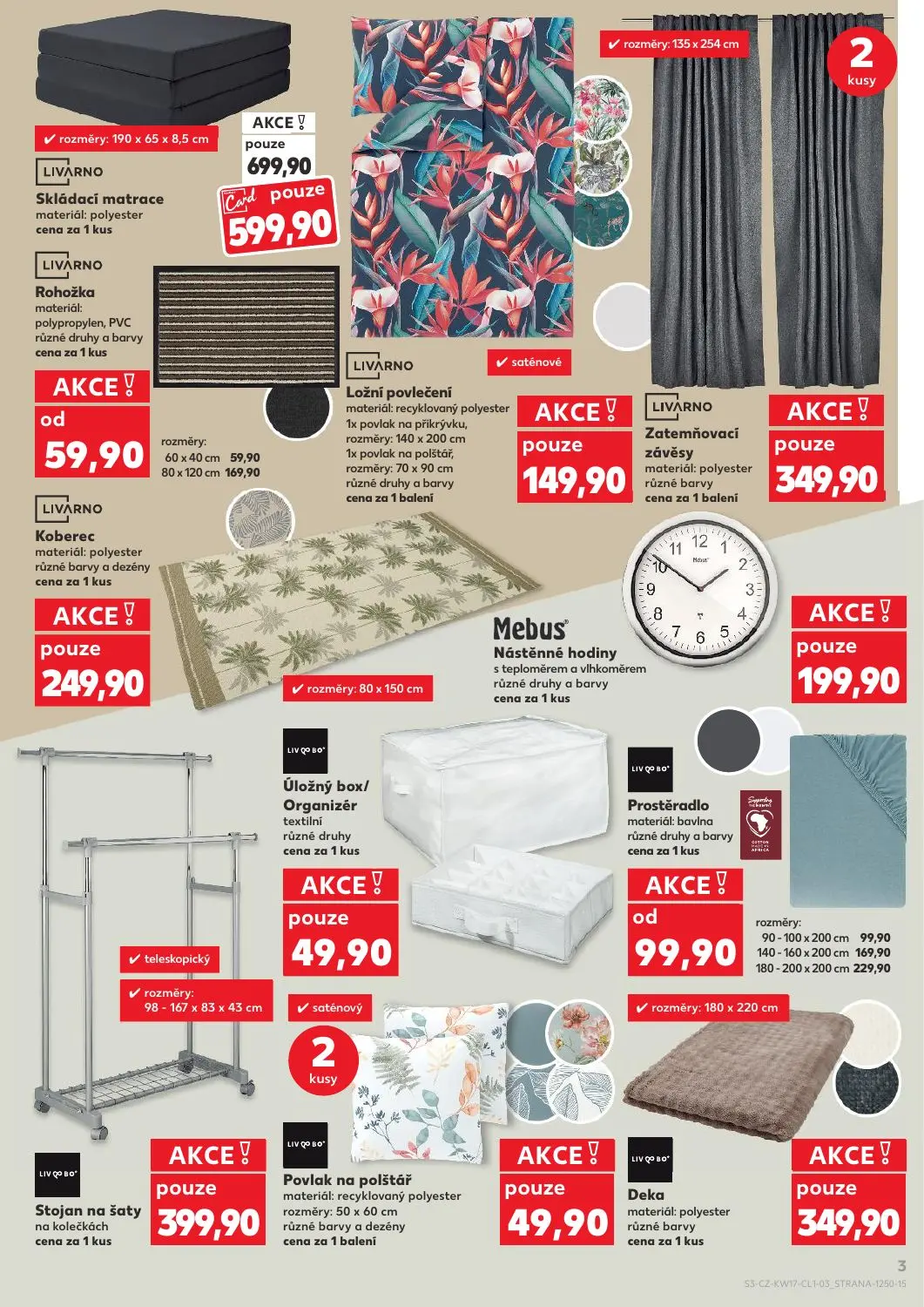 Kaufland leták, strana 3 z 10 — Prostěradlo, Koberec, Nástěnné hodiny