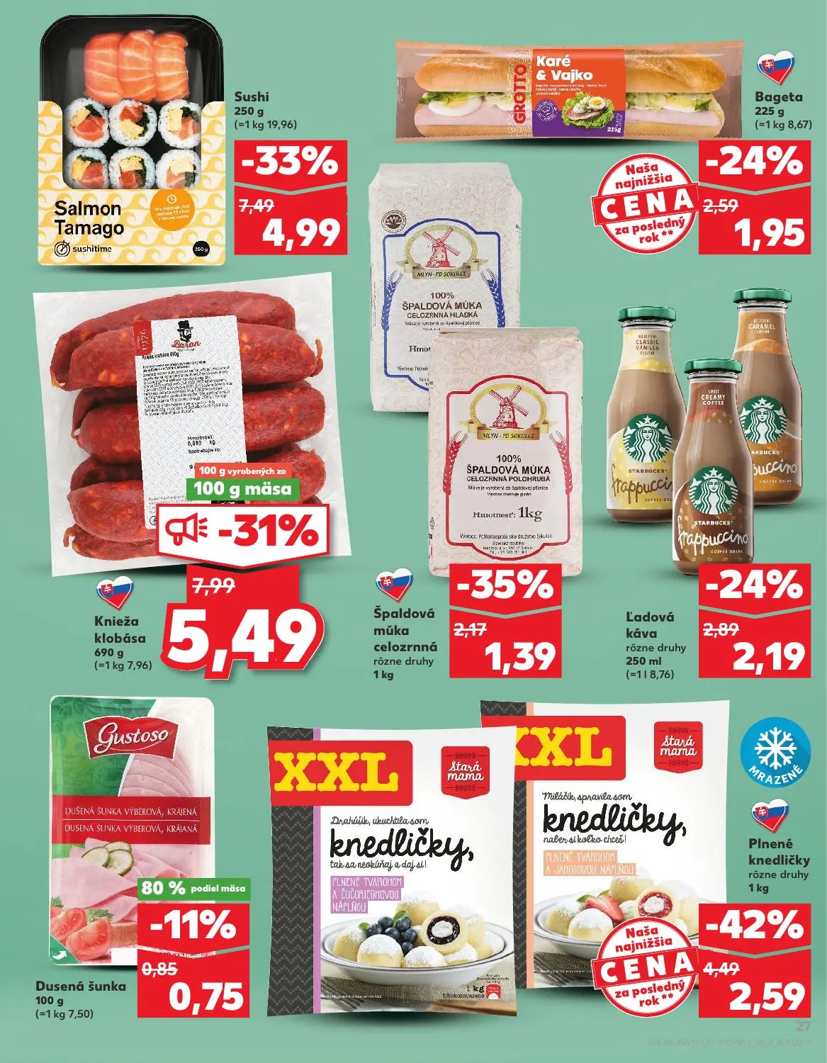 Kaufland leták, strana 27 z 76 — Plnené knedličky PLNENÉ TVAROHOM A JAHODOVOU NÁPLŇOU