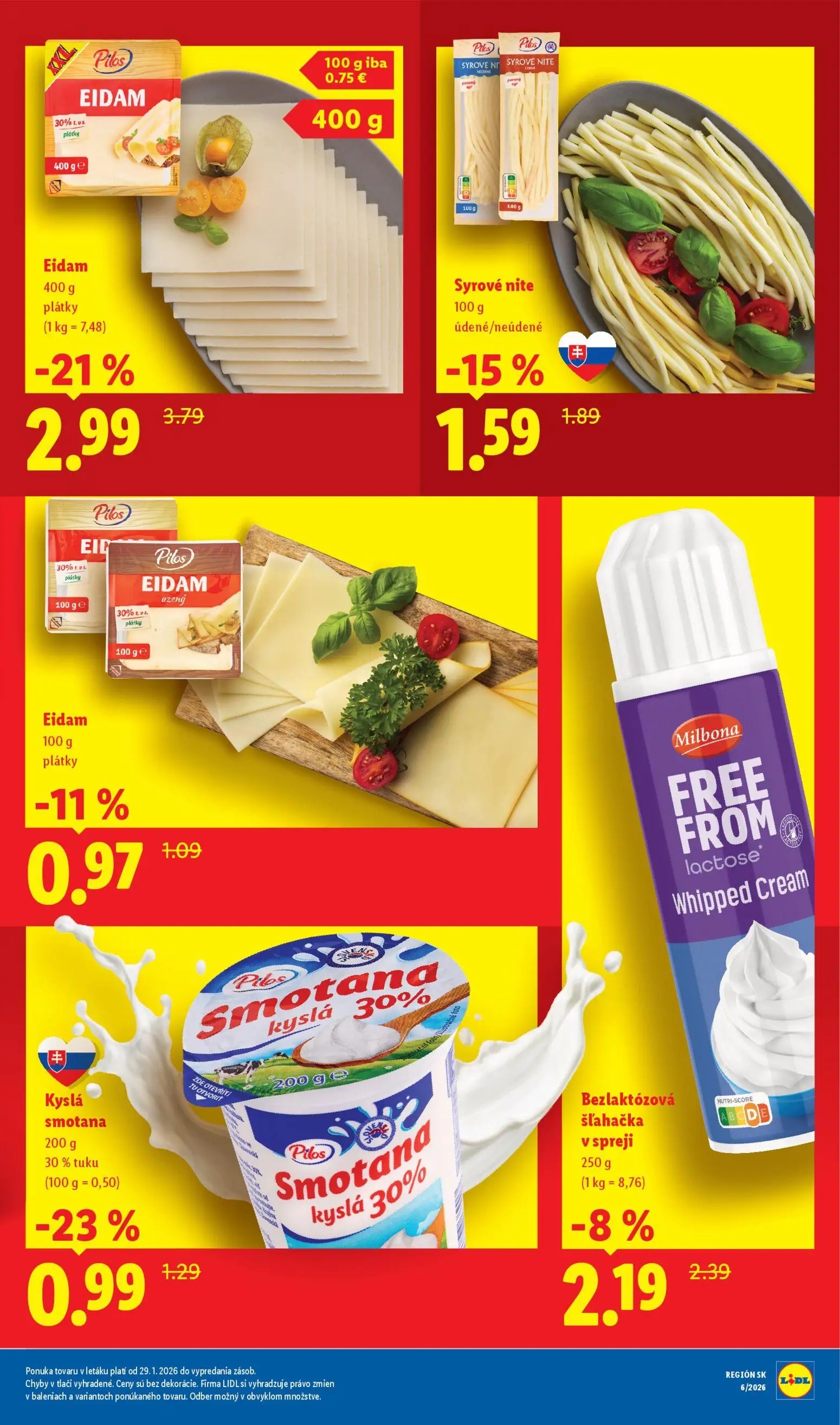 Lidl leták, strana 4 z 5 — EIDAM plátky, Syrové nite, Kyslá smotana