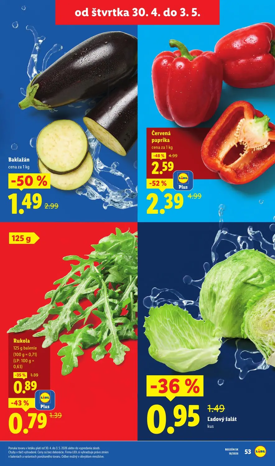 Lidl leták, strana 53 z 91 — Červená paprika, Baklažán, Rukola