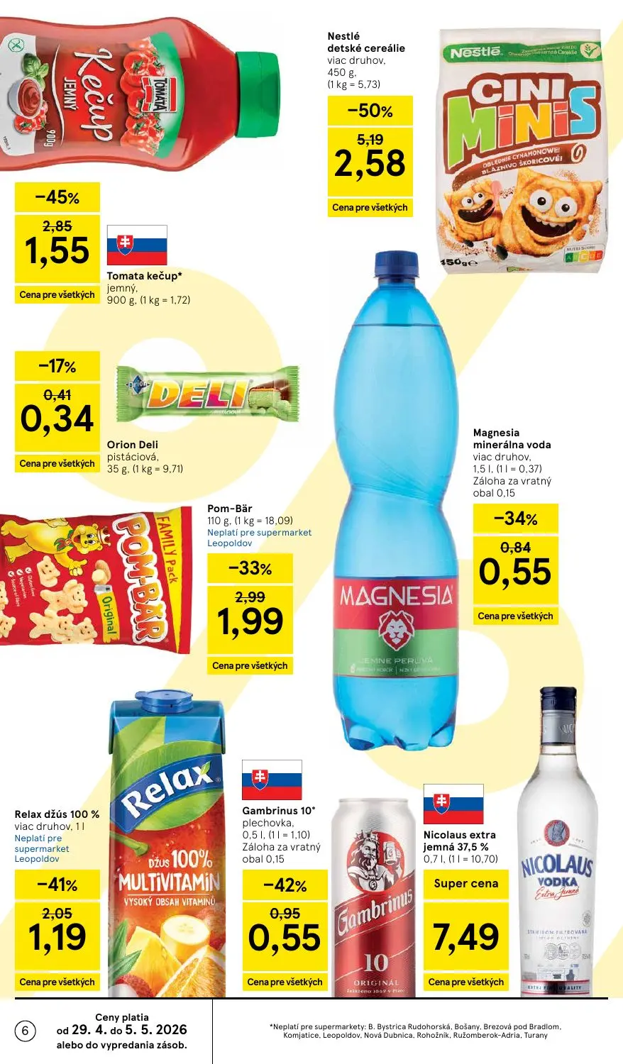 Tesco Supermarket leták, strana 6 z 30 — Nestlé detské cereálie, Tomata kečup