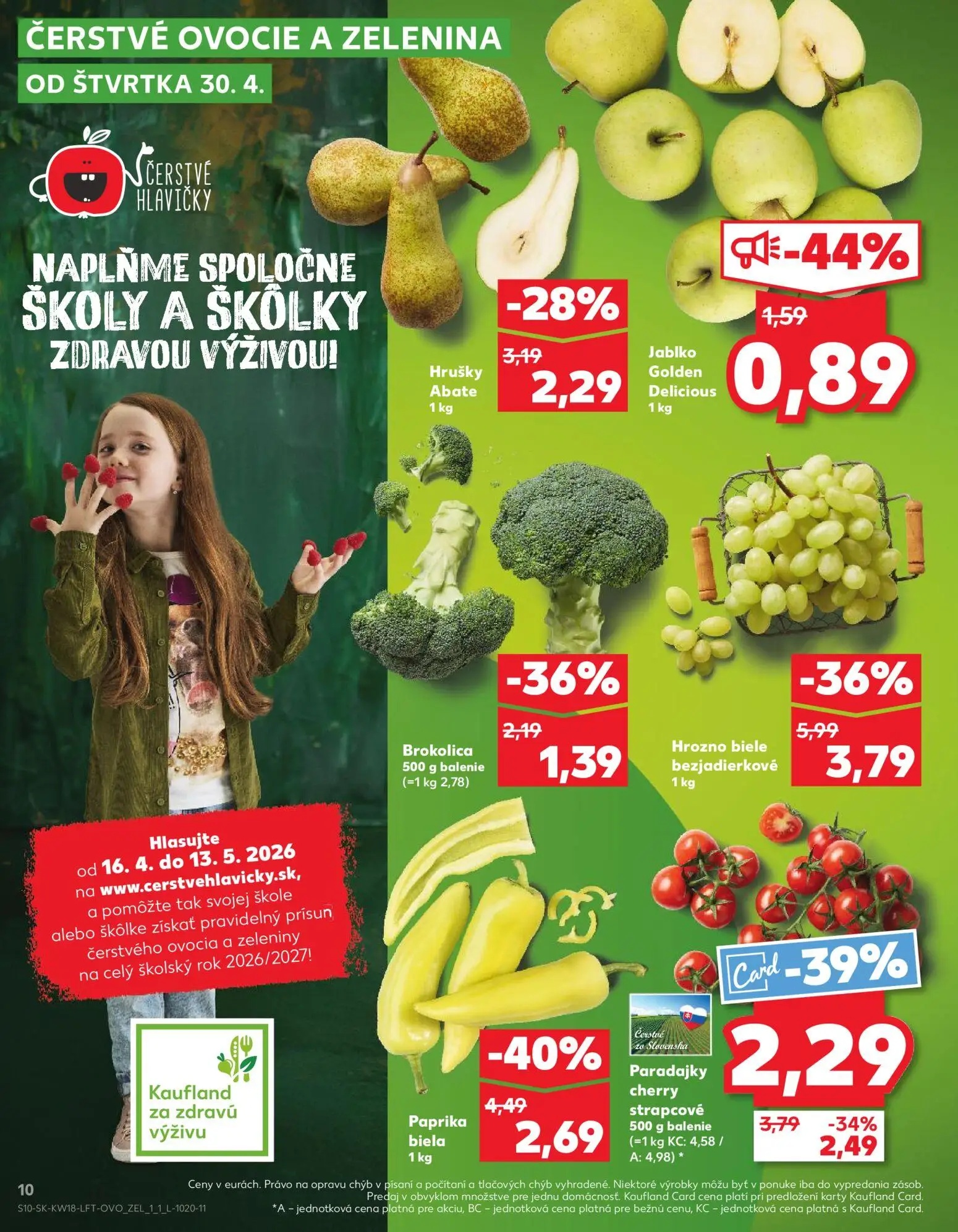 Kaufland leták, strana 10 z 72 — Hrozno biele bezjadierkové, Paprika biela, Paradajky cherry strapcové