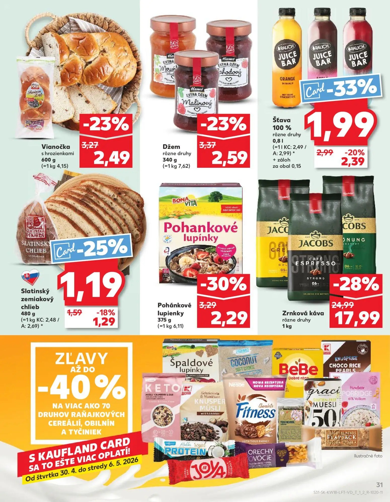 Kaufland leták, strana 31 z 72 — Zrnková káva, Šťava 100%, Pohánkové lupienky
