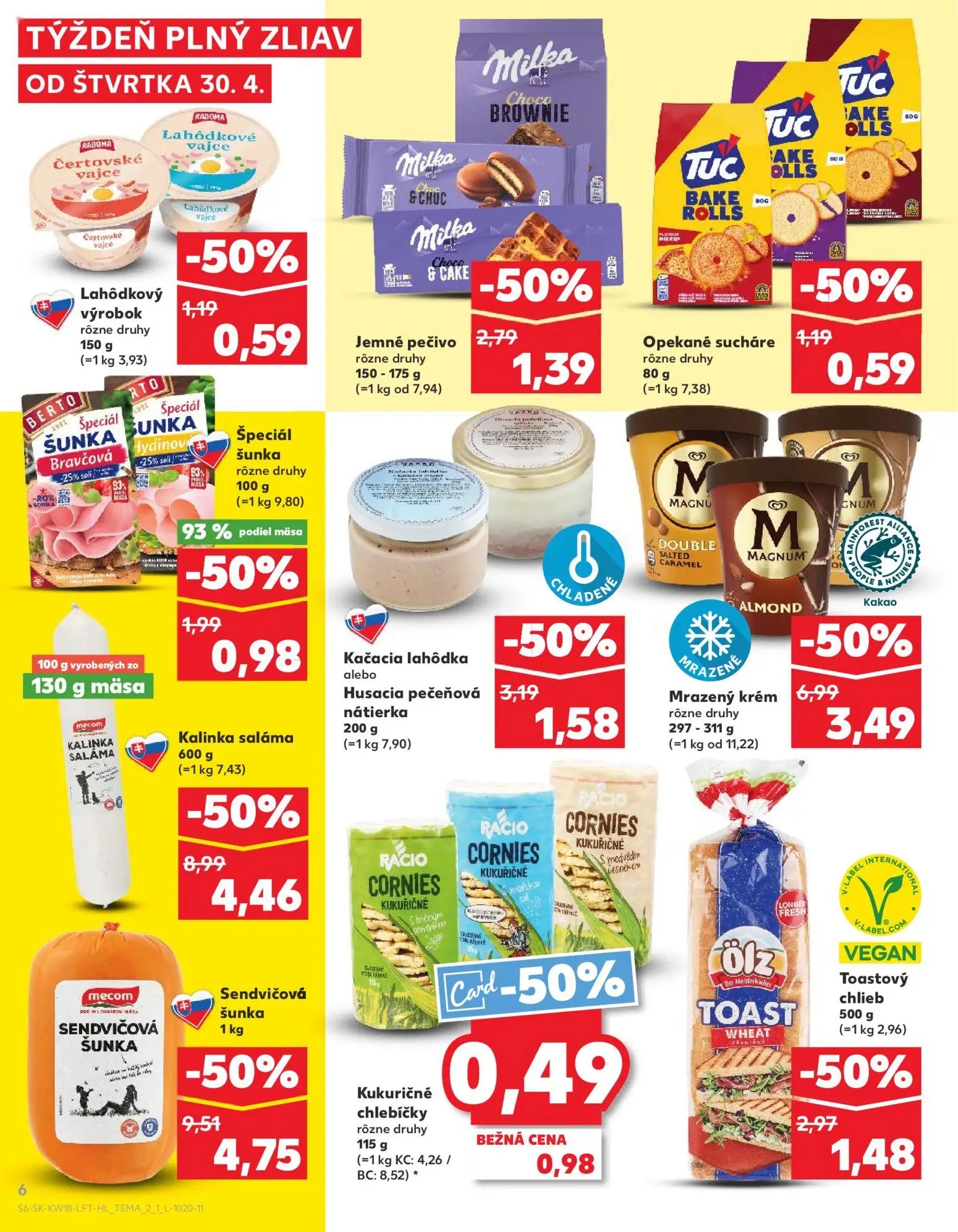 Kaufland leták, strana 6 z 72 — Sendvičová šunka, Kalinka saláma, Mrazený krém