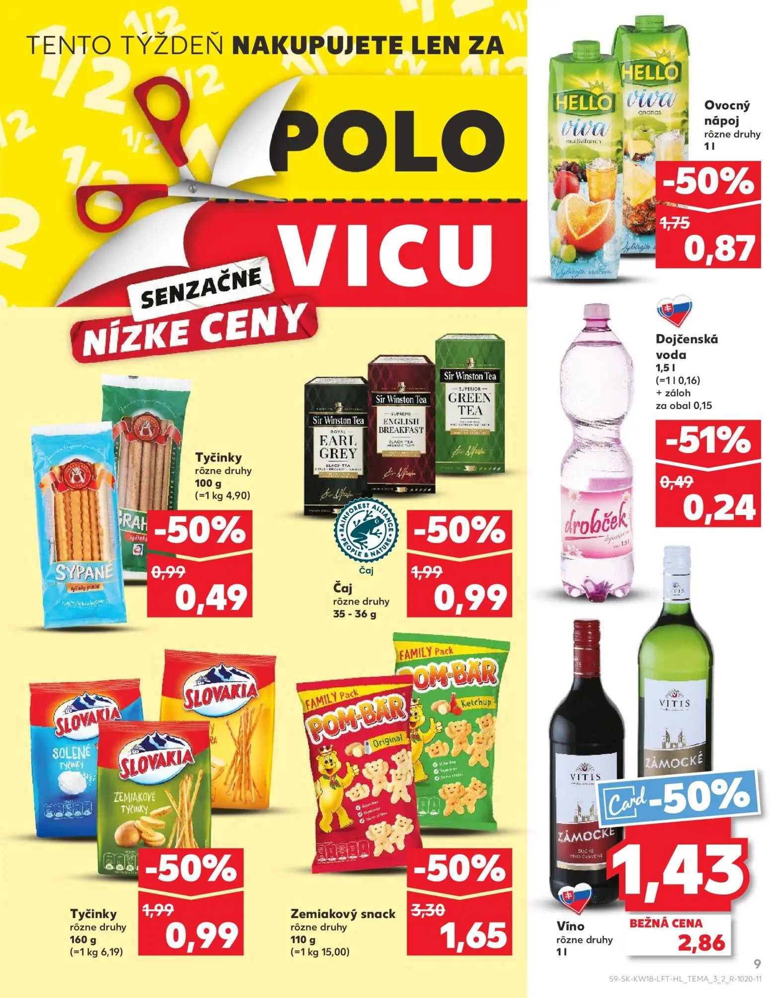 Kaufland leták, strana 9 z 72 — Zemiakový snack, Víno, Čaj