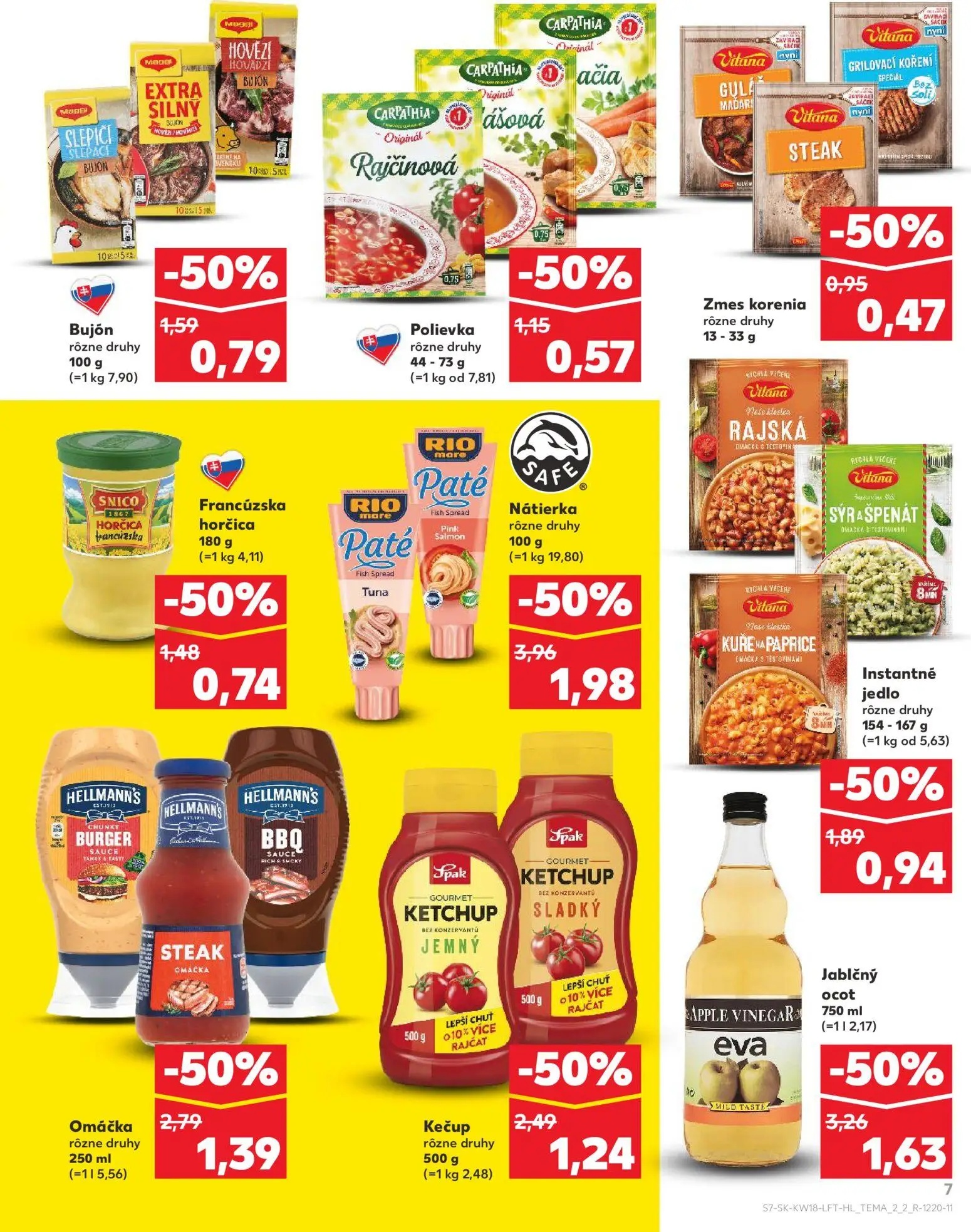 Kaufland leták, strana 7 z 72 — Nátierka, Jablčný ocot, Omáčka