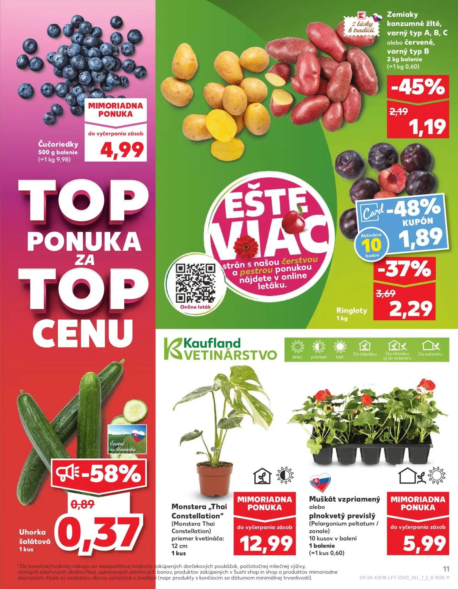 Kaufland leták, strana 11 z 72 — Ringloty, Zemiaky konzumné žlté, varný typ A, B, C alebo červené, varný typ B, Uhorka šalát…